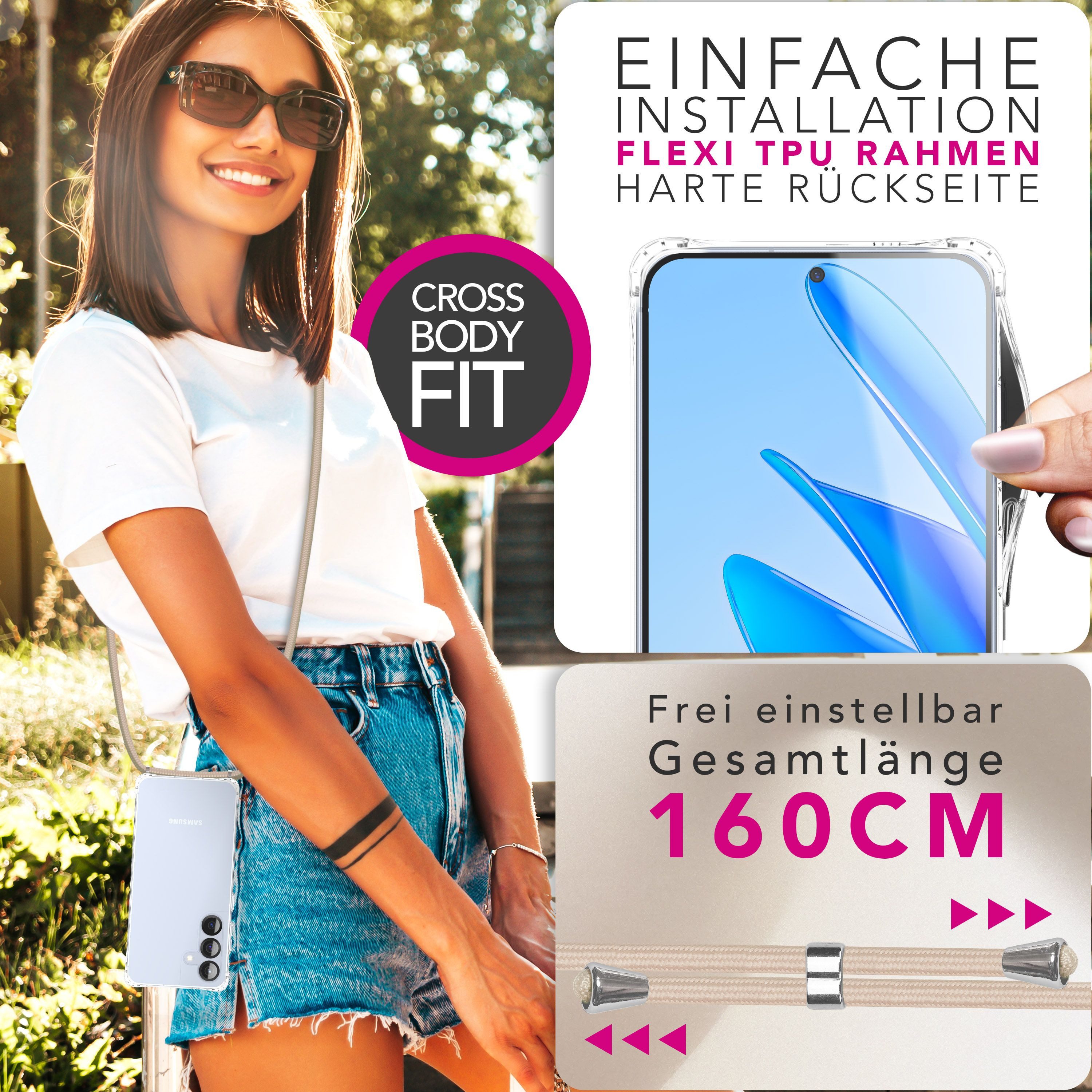 Nalia Smartphone-Hülle Samsung Galaxy S25 FE 17 cm (6,7 Zoll), Hülle zum Umhängen / 160cm Handykette / MultiWear Band / Fallschutz – Bild 4 von 5