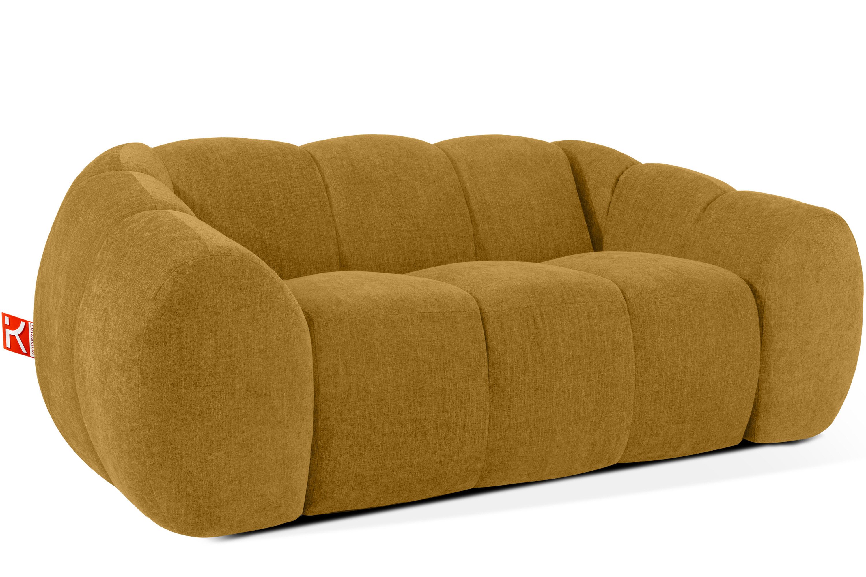 KONSIMO® 2-Sitzer Sofa FLAVA Einzelsofa, Retro-Modern Stil, Premiumqualität aus EU, mit Wellenunterfederung, ein außergewöhnlich weiches Gefühl