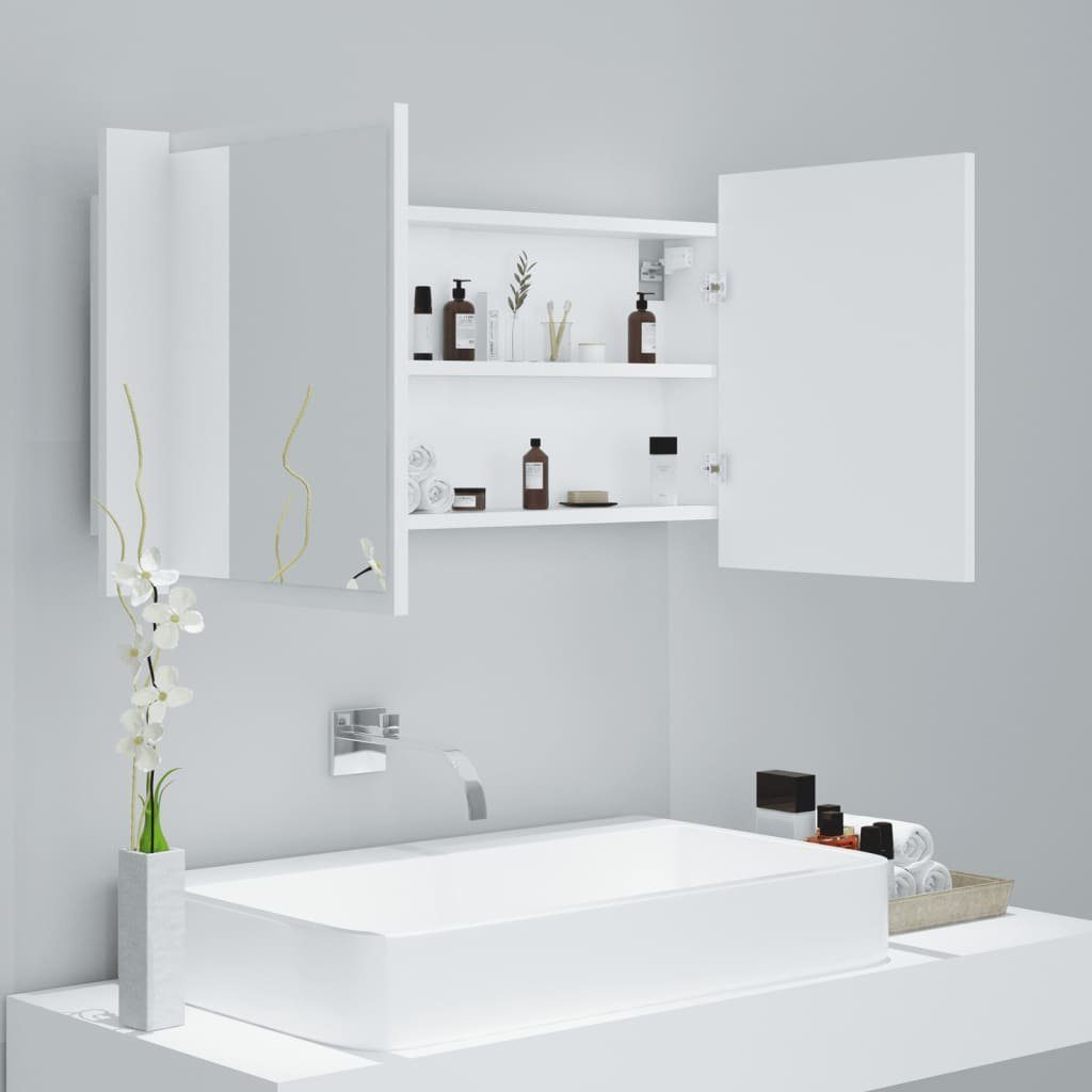 cm vidaXL (1-St) 90x12x45 Weiß Acryl LED-Bad-Spiegelschrank Badezimmerspiegelschrank