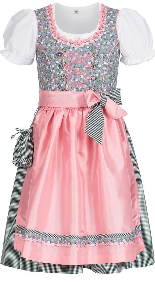 Nübler Dirndl Kinderdirndl 3-teilig Nicky Dirndl, aus im Set Kinder Stil Original Nübler in Bluse von Schürze, teiliges 3 Blau Tracht und bayerischen