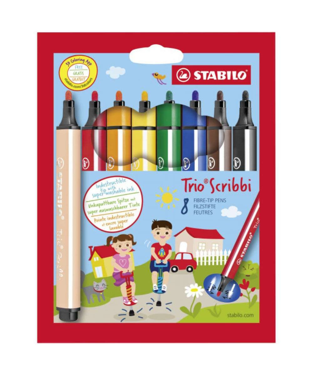 STABILO Filzstift STABILO Trio Scribbi Filzstift 8er Set, (PACKUNG, 8-tlg., STABILO), Präzise und lebendige Zeichnungen