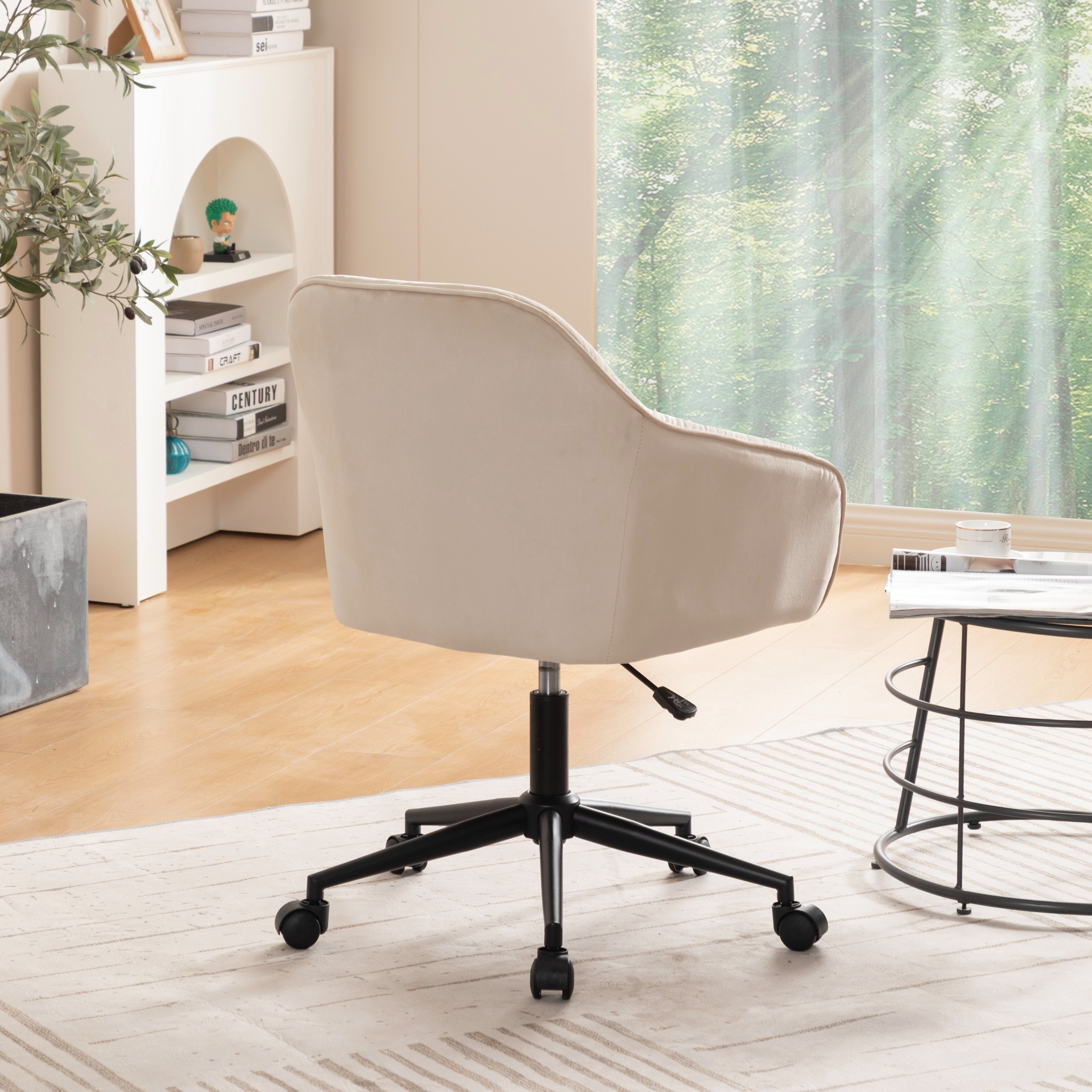 Flieks Bürostuhl (1 St), Drehstuhl schwarz Samt Beige | mit Schreibtischstuhl höhenverstellbar Armlehnen