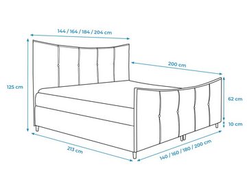 Furnix Polsterbett GAMMI LUX Bett 140/160/180/200x200 mit Kopf-, Fußteil, Topper Auswahl, Breite nach Wahl, Länge 213 cm, Höhe 125 cm