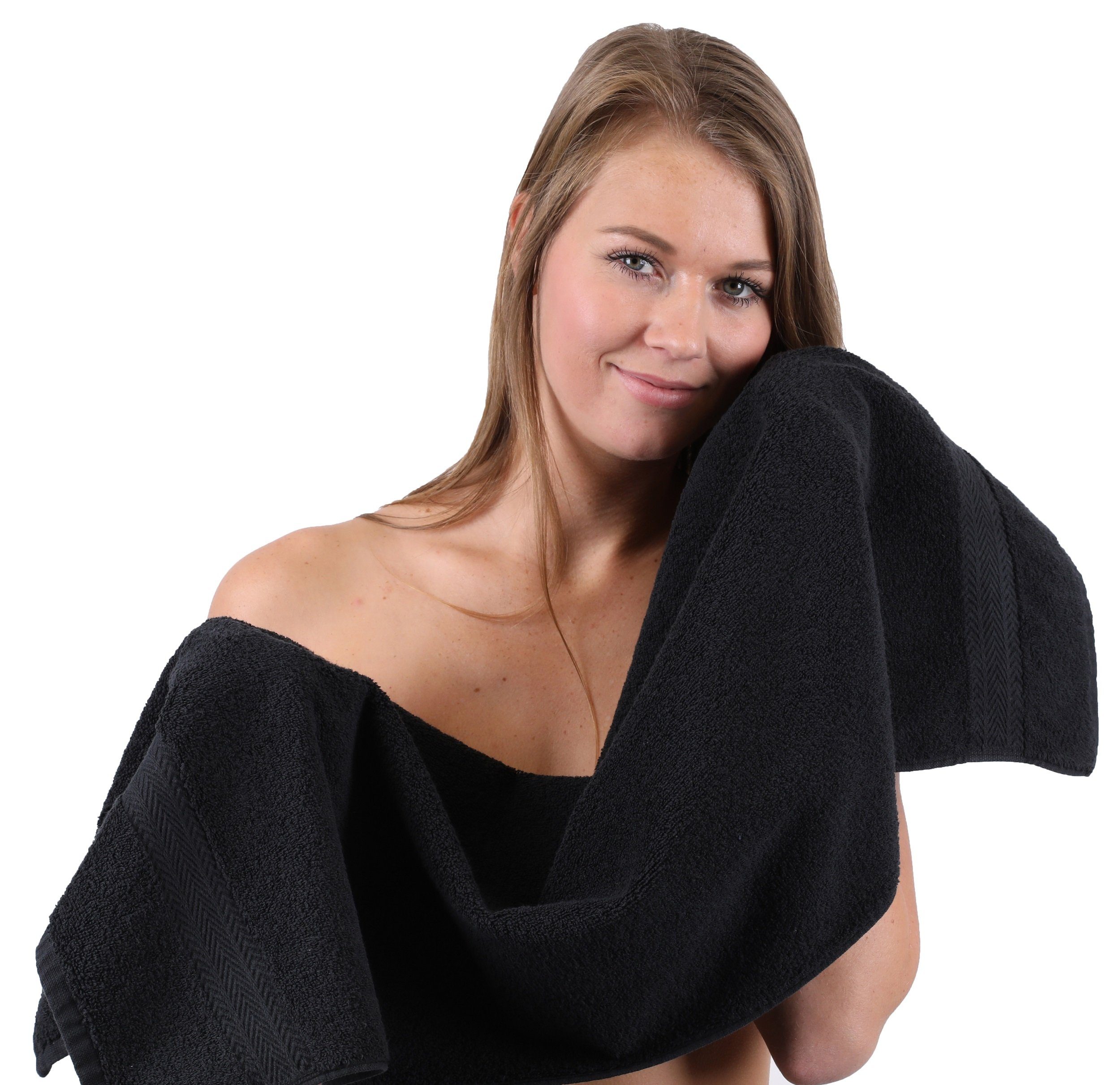 Baumwolle schwarz Handtuch 6-TLG. Handtücher 4 weiß, Duschtücher Premium Handtuch-Set Baumwolle Set 100% Farbe und Betz 100% 2