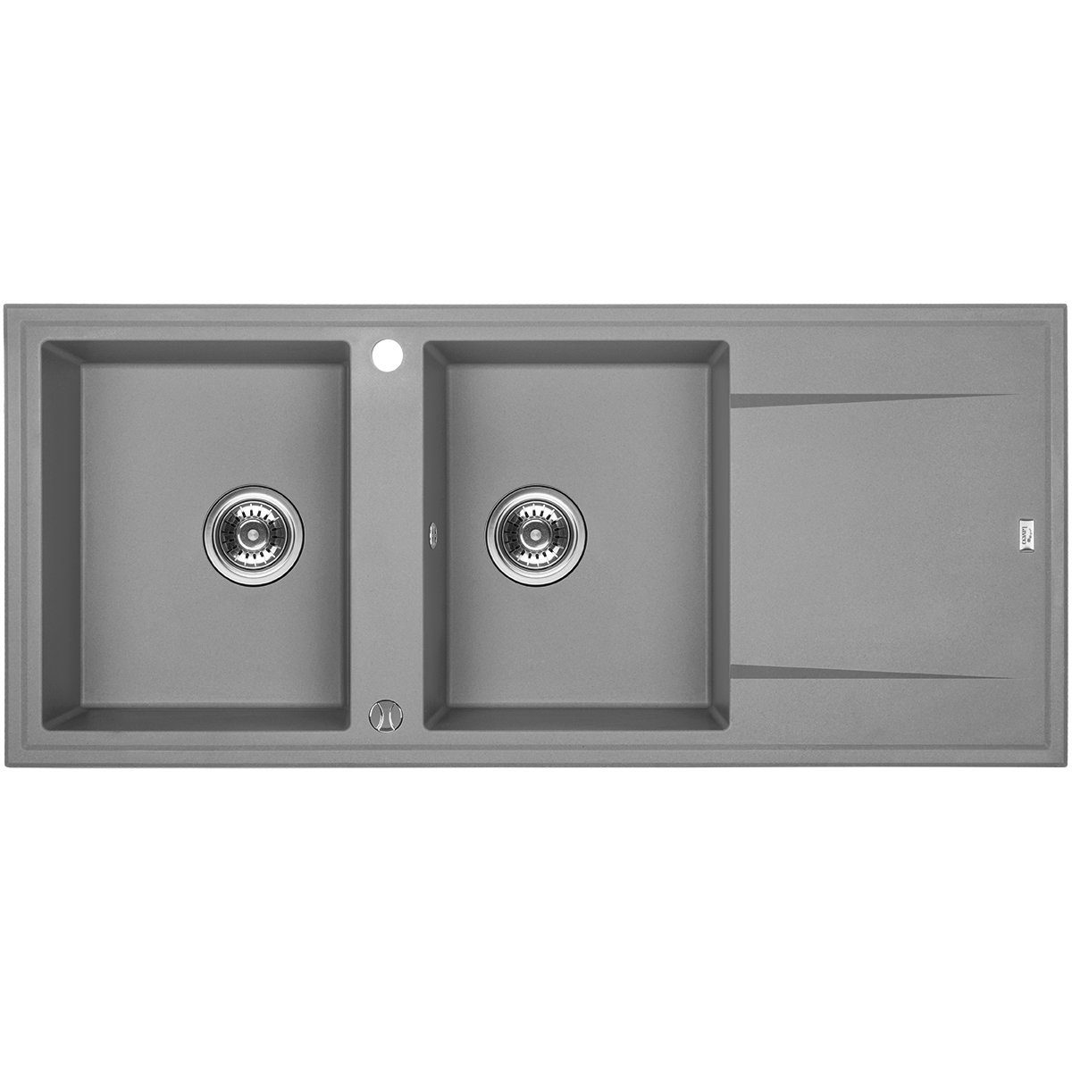 KOLMAN Küchenspüle Doppelbecken Megalo Granitspüle, 50/116 Siphon cm, Saving Rechteckig, Space GRATIS Grau