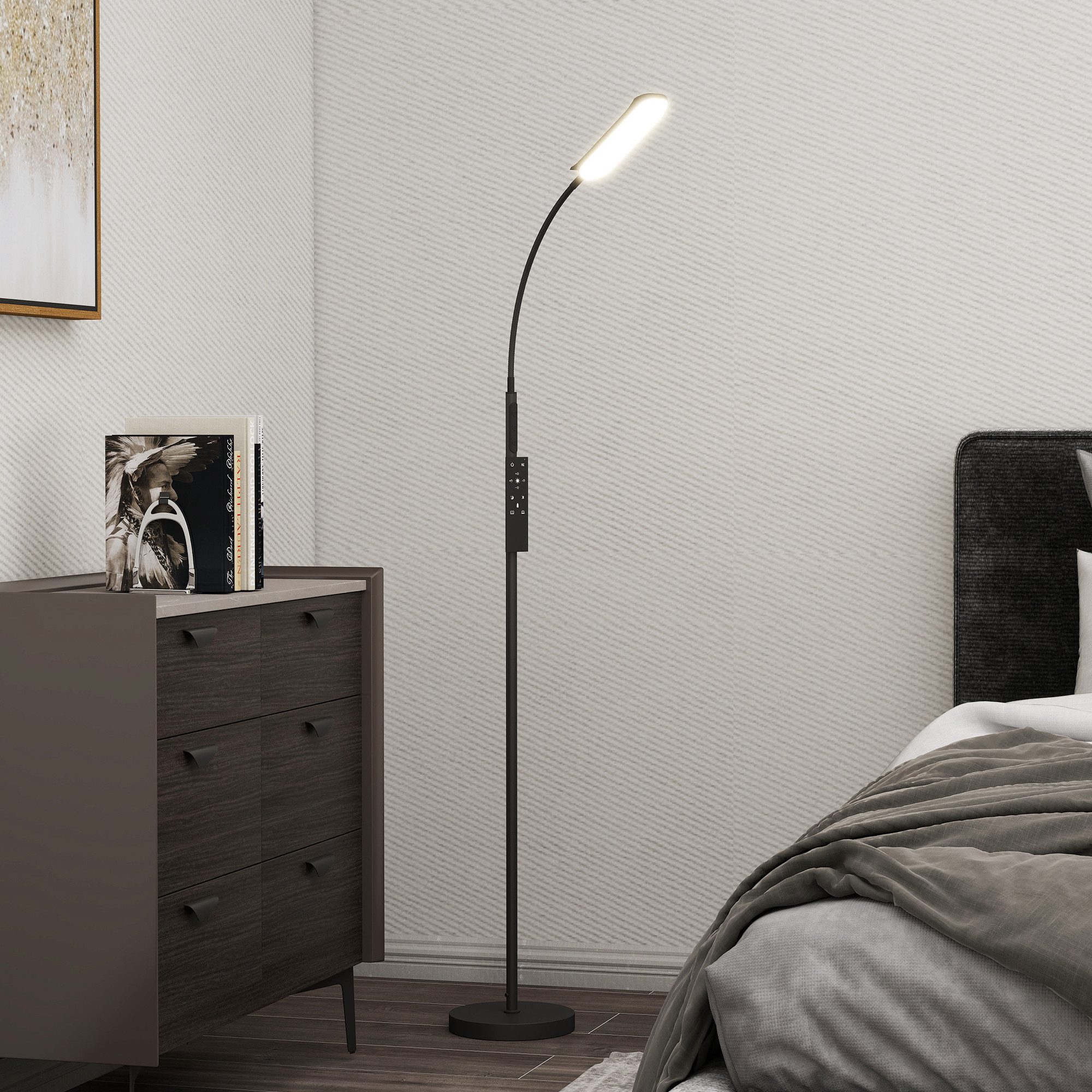 HOMCOM Stehlampe LED Stehleuchte mit dimmbaren Farben, 360° drehbar, 1-Stunden-Timer, LED, für Wohzimmer, 22 x 22 x 175 cm, Schwarz