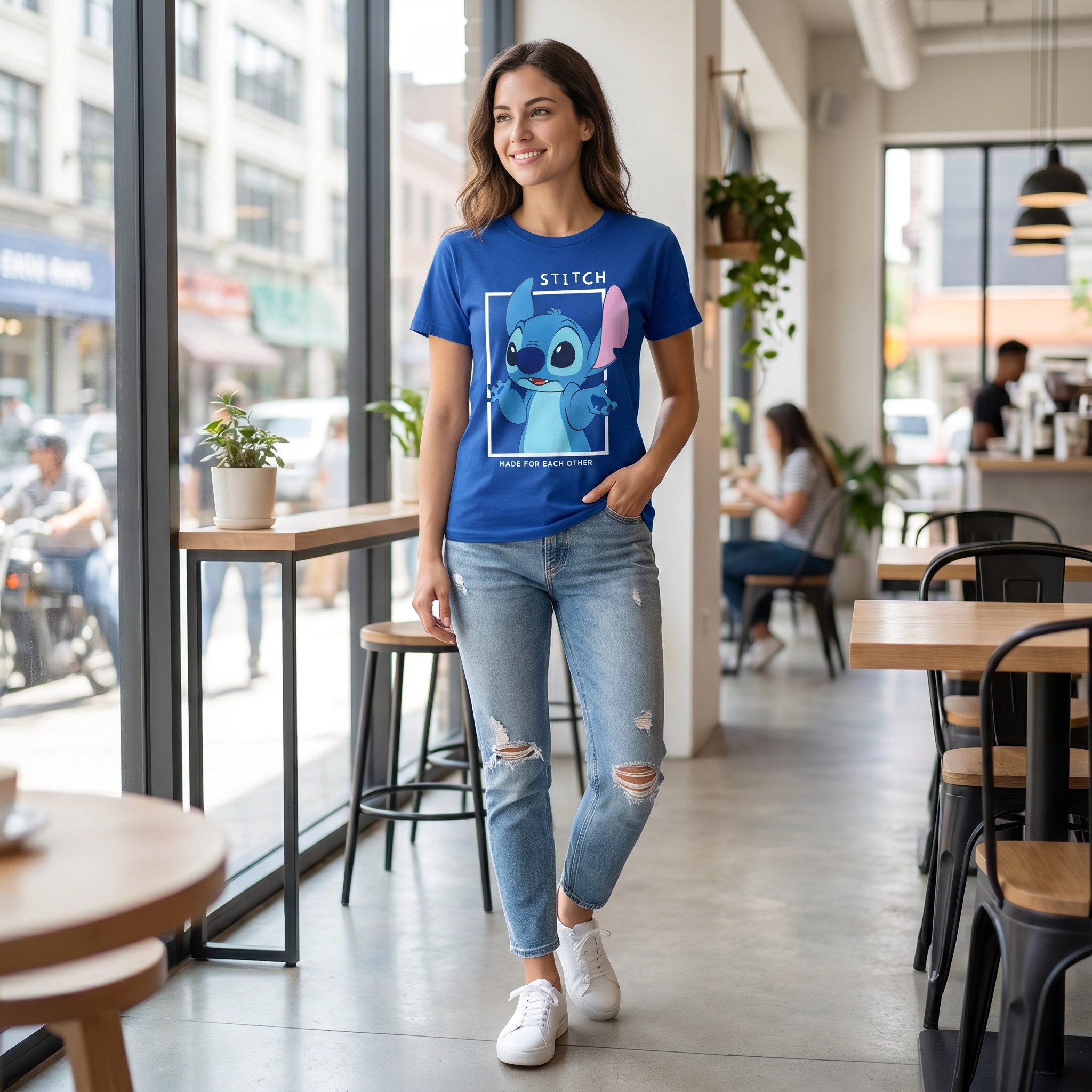 Disney Print-Shirt Disney Stitch Angel Damen kurzarm T-Shirt Shirt S-XL 100% Baumwolle