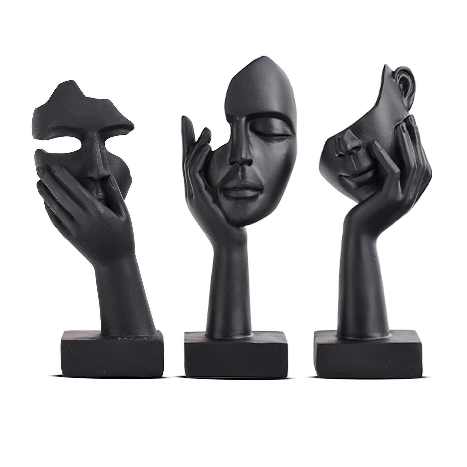feinlux Skulptur Schwarze Heimdekoration Frau Gesicht Statue (Set, 3 St., weibliche Gesichtsskulptur), für modernes Zuhause Wohnzimmer Bücherregal Schreibtisch Dekor