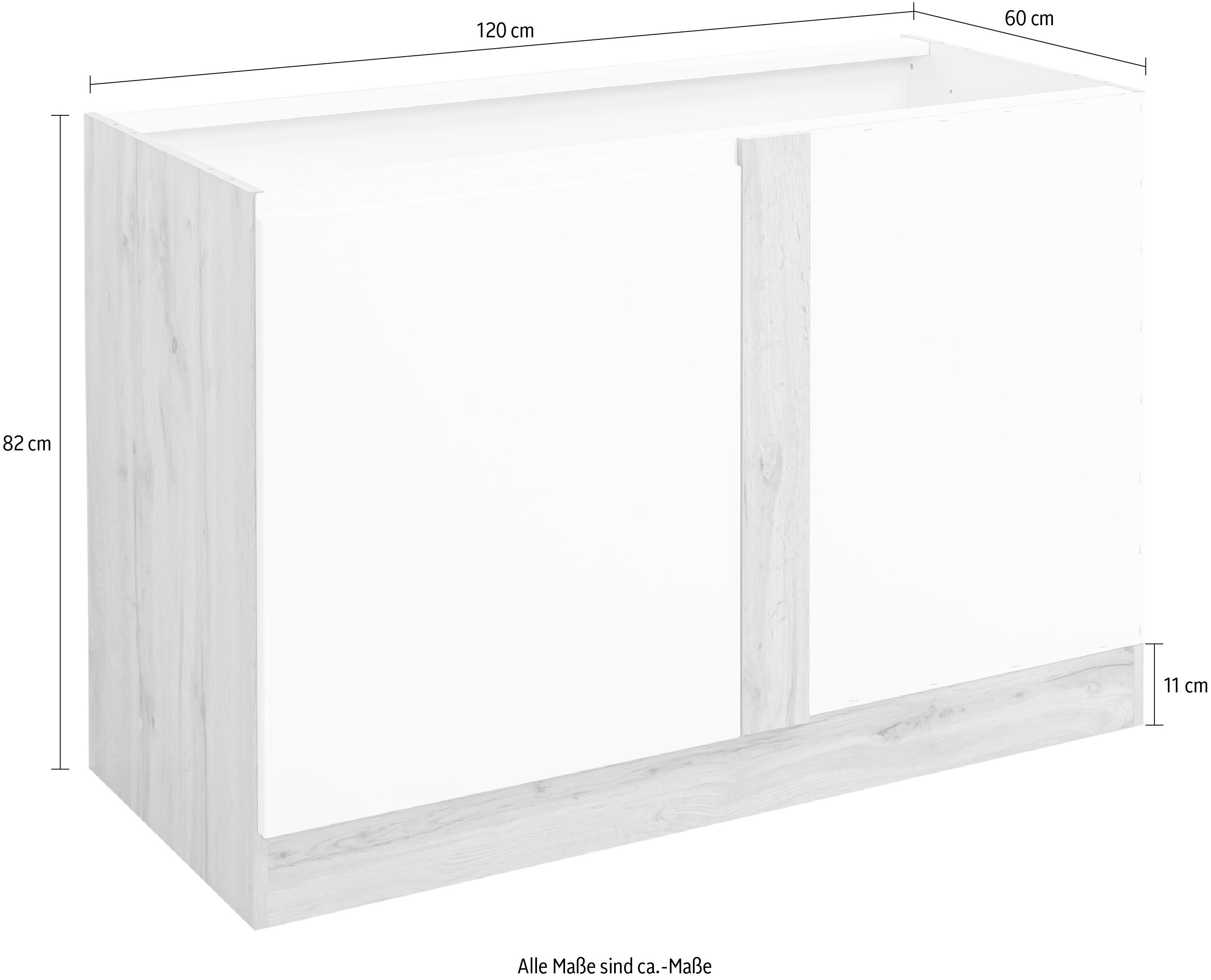 hochwertige Eckunterschrank MÖBEL Bruneck | viel Matt >>Bruneck<< für breit, Stauraum, MDF-Fronten weiß 120 wotaneiche cm HELD