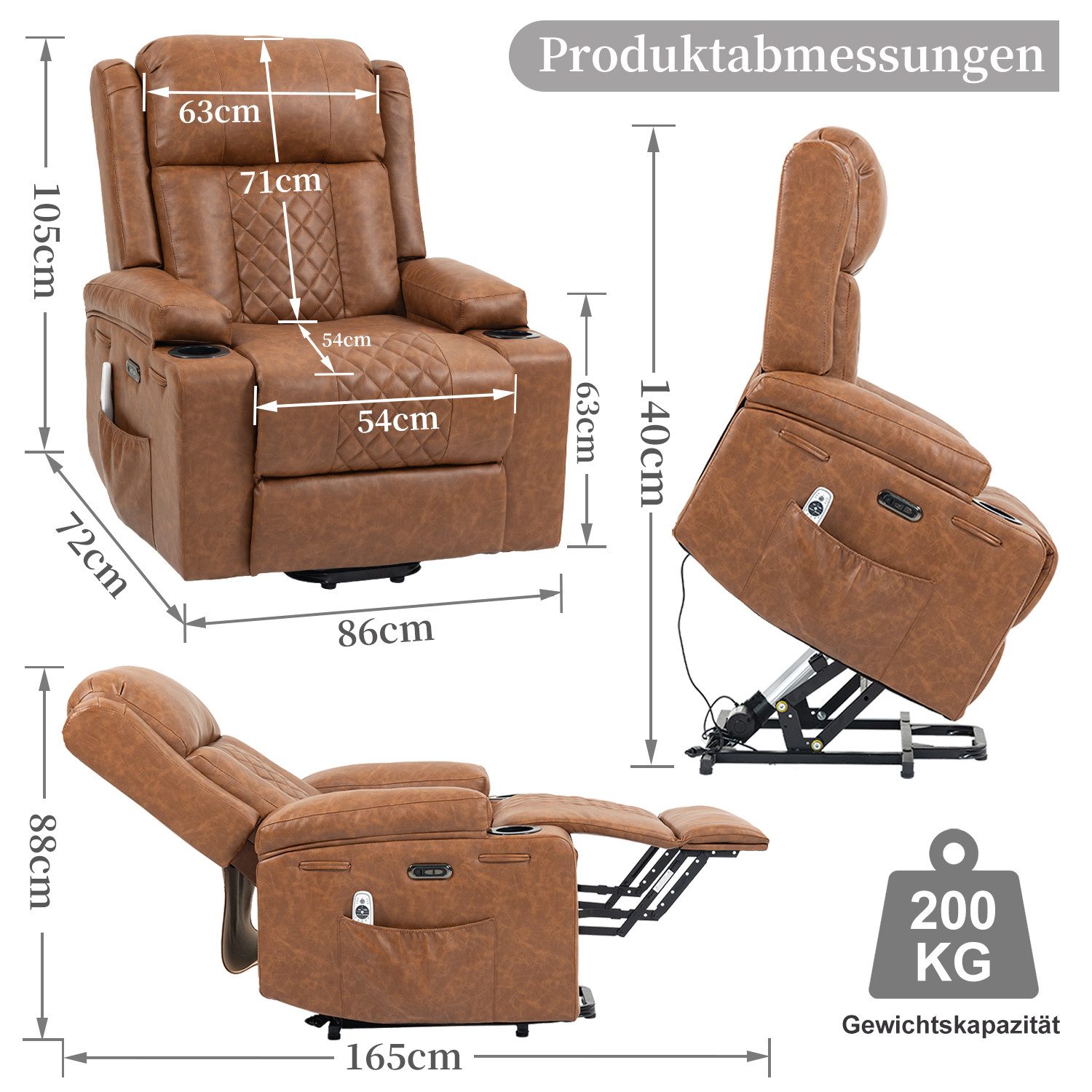 BRTHORY Relaxsessel mit Aufstehhilfe, Elektrisch verstellbarer Fernsehsessel (1-St), mit Liegefunktion, Massage- & Wärmefunktion