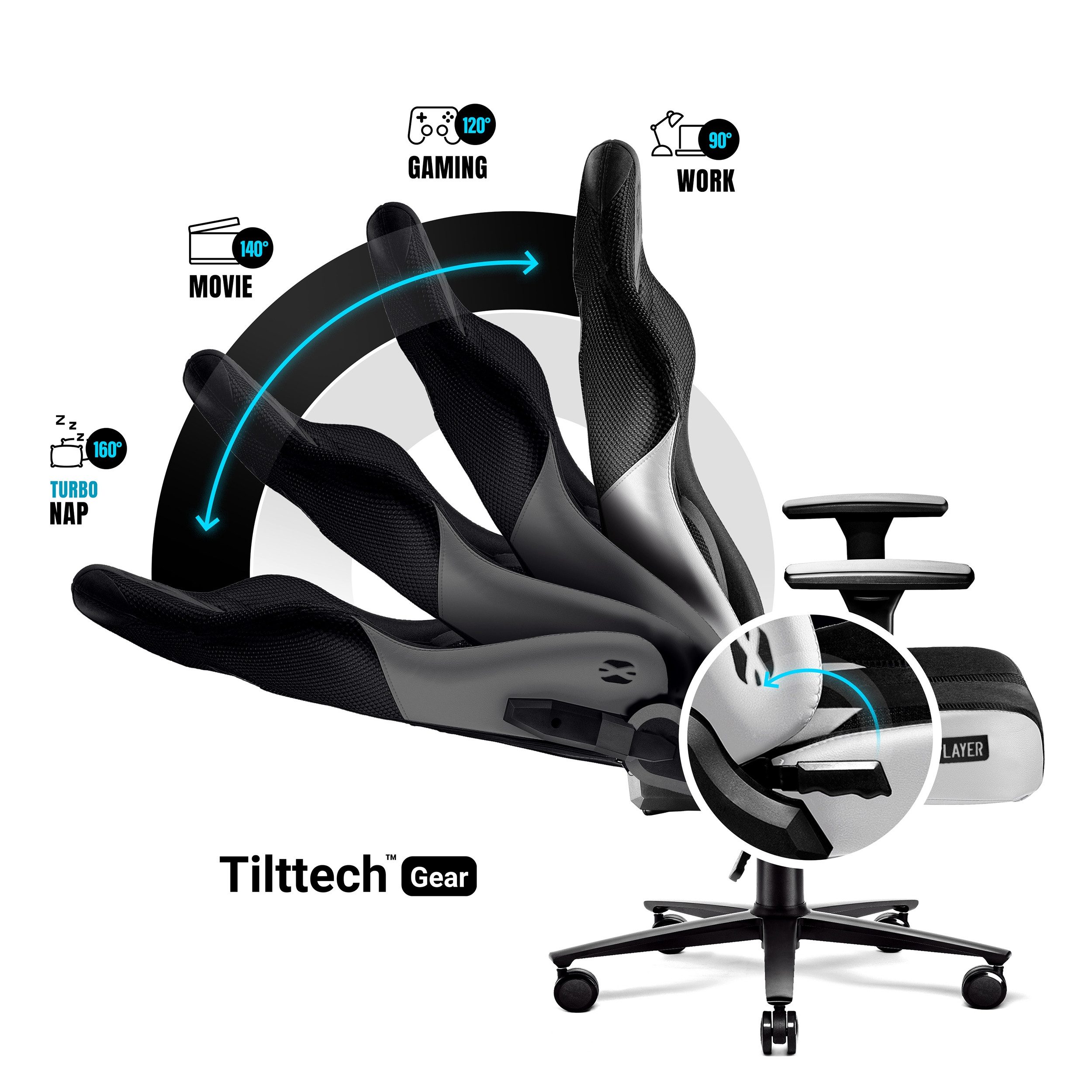 DIABLO CHAIRS Gaming-Stuhl X-Player 2.0 Stoff ergonomisch Honeycomb TiltTech 3D-Armlehnen (TiltTech System, Honeycomb, 3D-Armlehnen, 3 Größen: S/L/XL), Kopfstüt – Bild 5 von 5