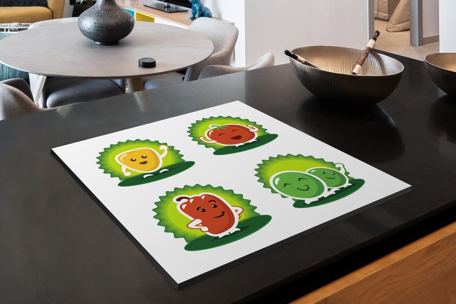 nutzbar, cm, Vinyl, MuchoWow Kinder, 60x52 für Arbeitsfläche Illustration Mobile von Ceranfeldabdeckung Herdblende-/Abdeckplatte (1 anthropomorphem tlg), Gemüse