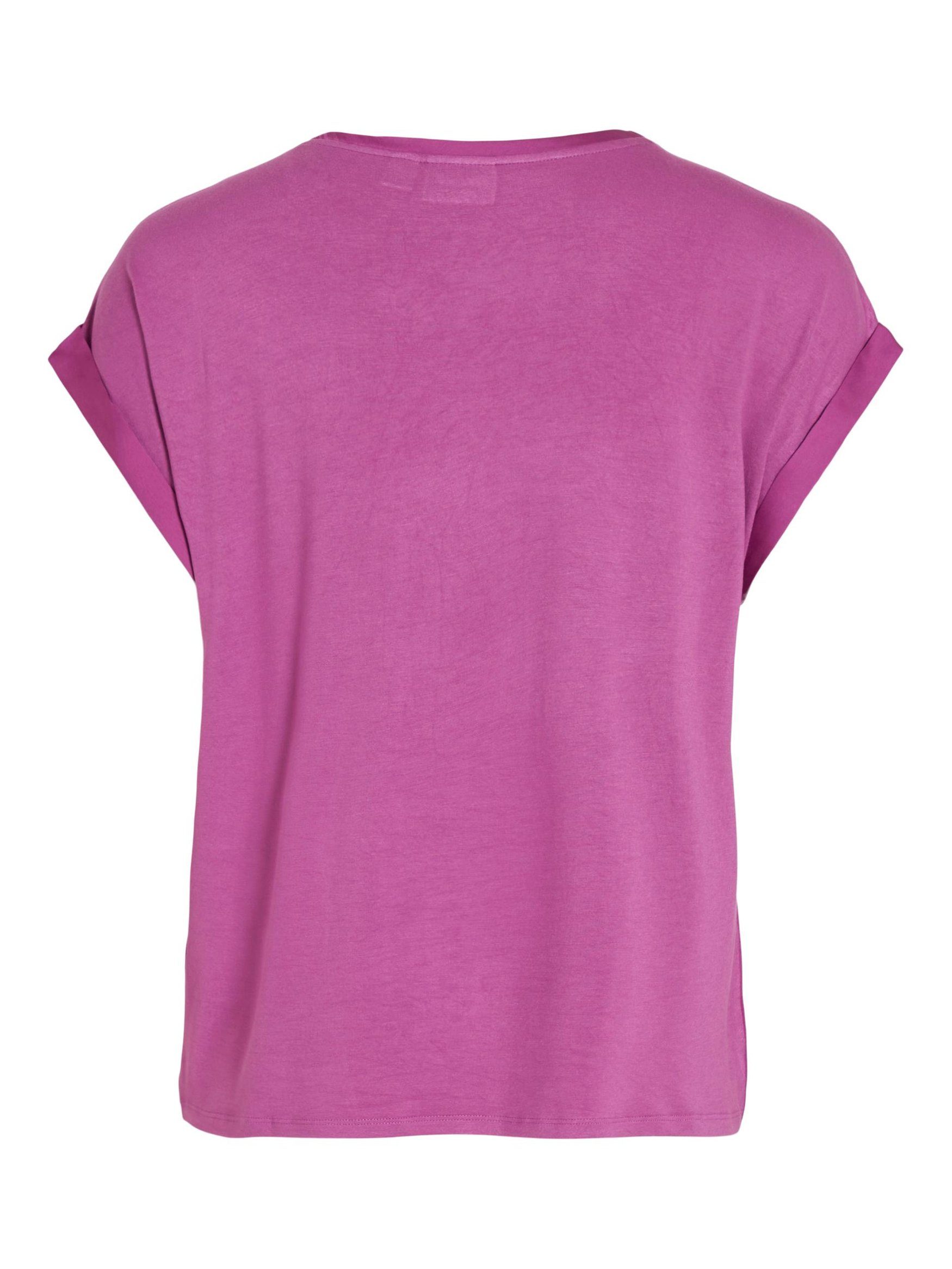 Vila T-Shirt Satain Top VIELLETTE Pink Kurzarm Blusen 4599 Glänzend Neon in Basic T-Shirt