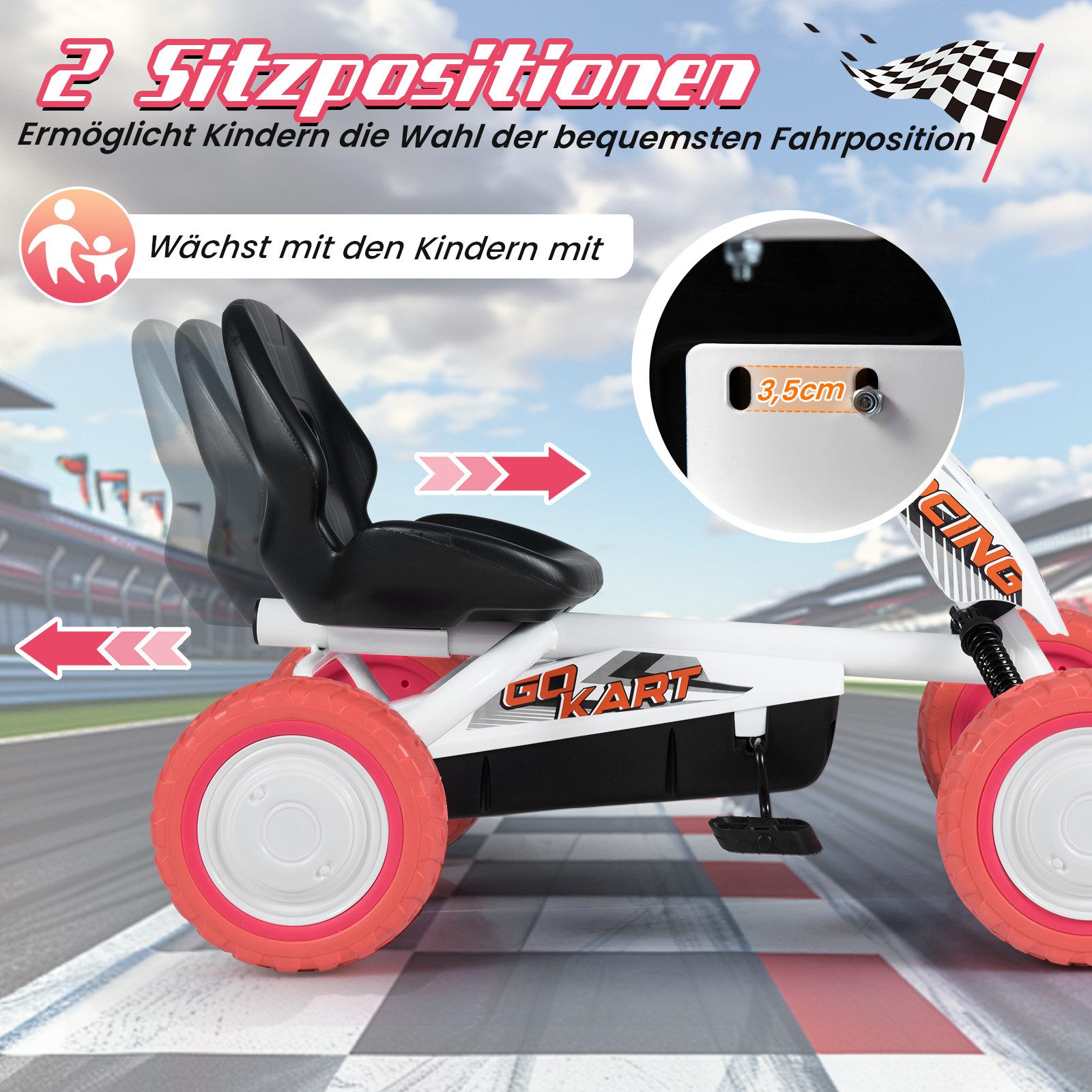 COSTWAY Go-Kart, Kinderauto mit Pedal, verstellbarem Sitz, bis 30 kg