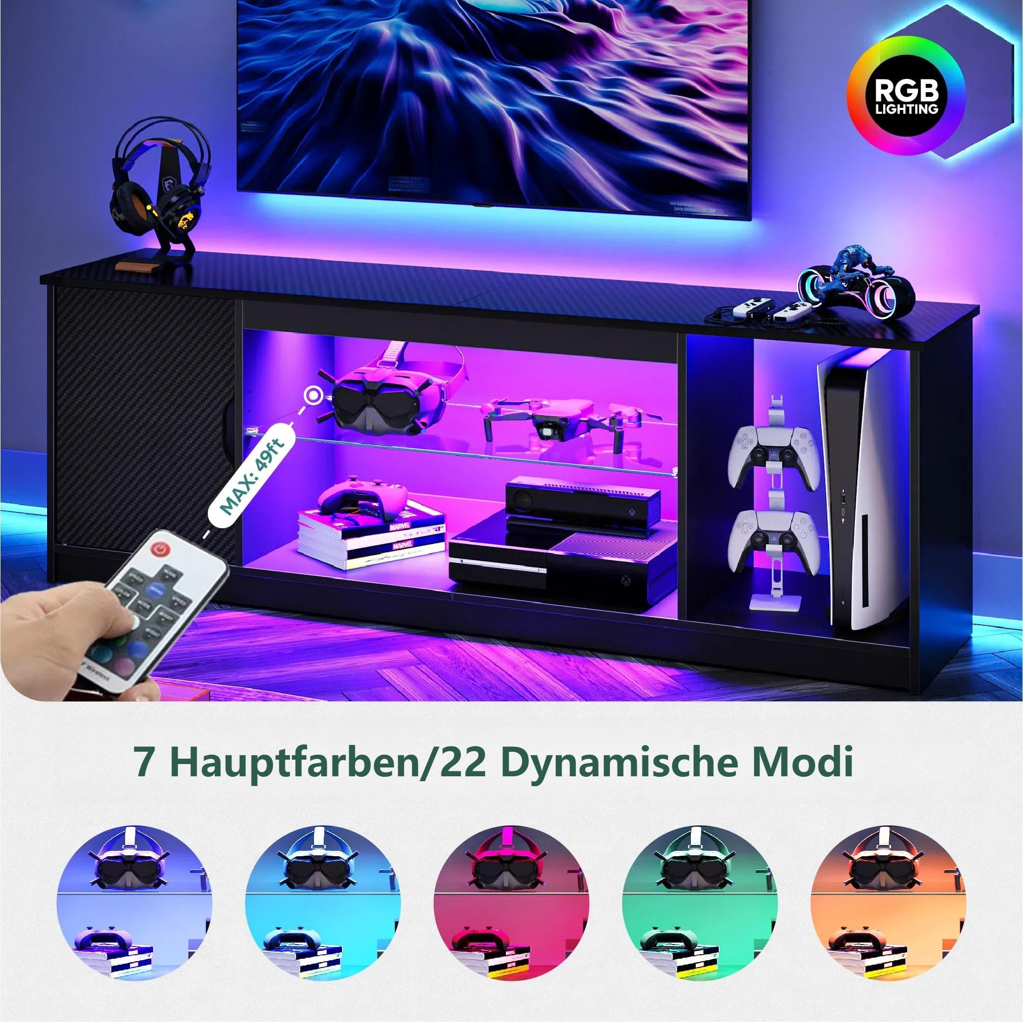 Bestier Lowboard TV-Schrank, Fernsehschrank mit RGB-LED (Breite 144,8 cm mi günstig online kaufen