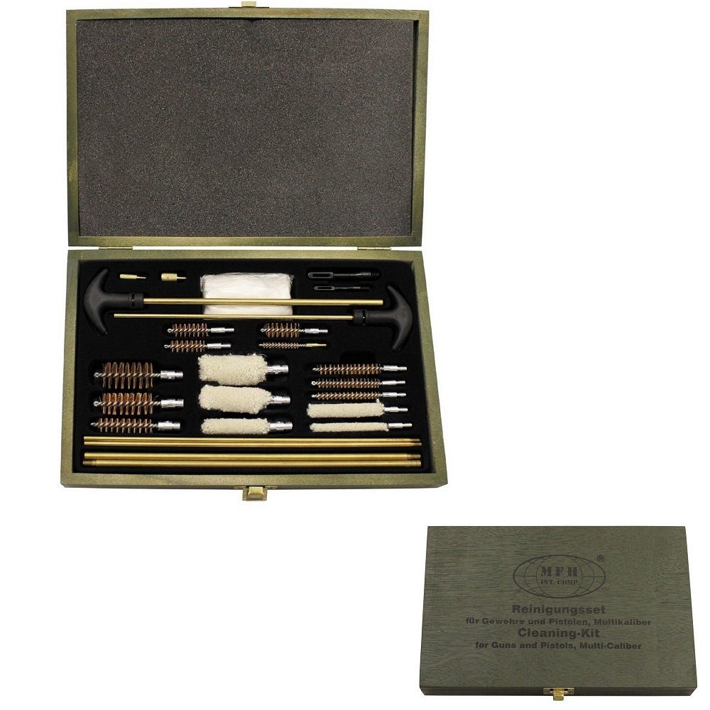 MFH Reinigungsbürste Reinigungsset, für Gewehr und Pistole, Multikaliber, Holzbox, (Set, 45-tlg)