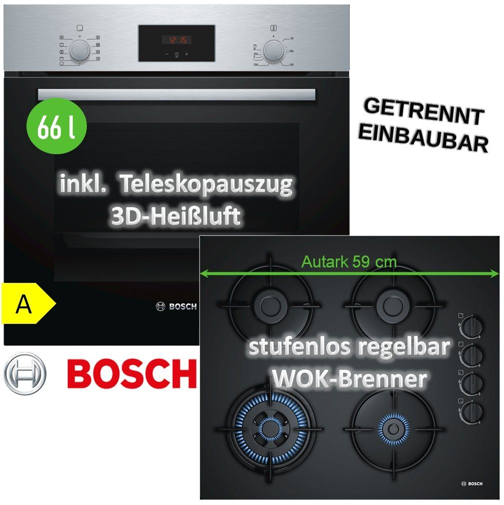 BOSCH Backofen-Set Herdset Autark Elektro Backofen Heißluft GAS Glaskeramik Kochfeld