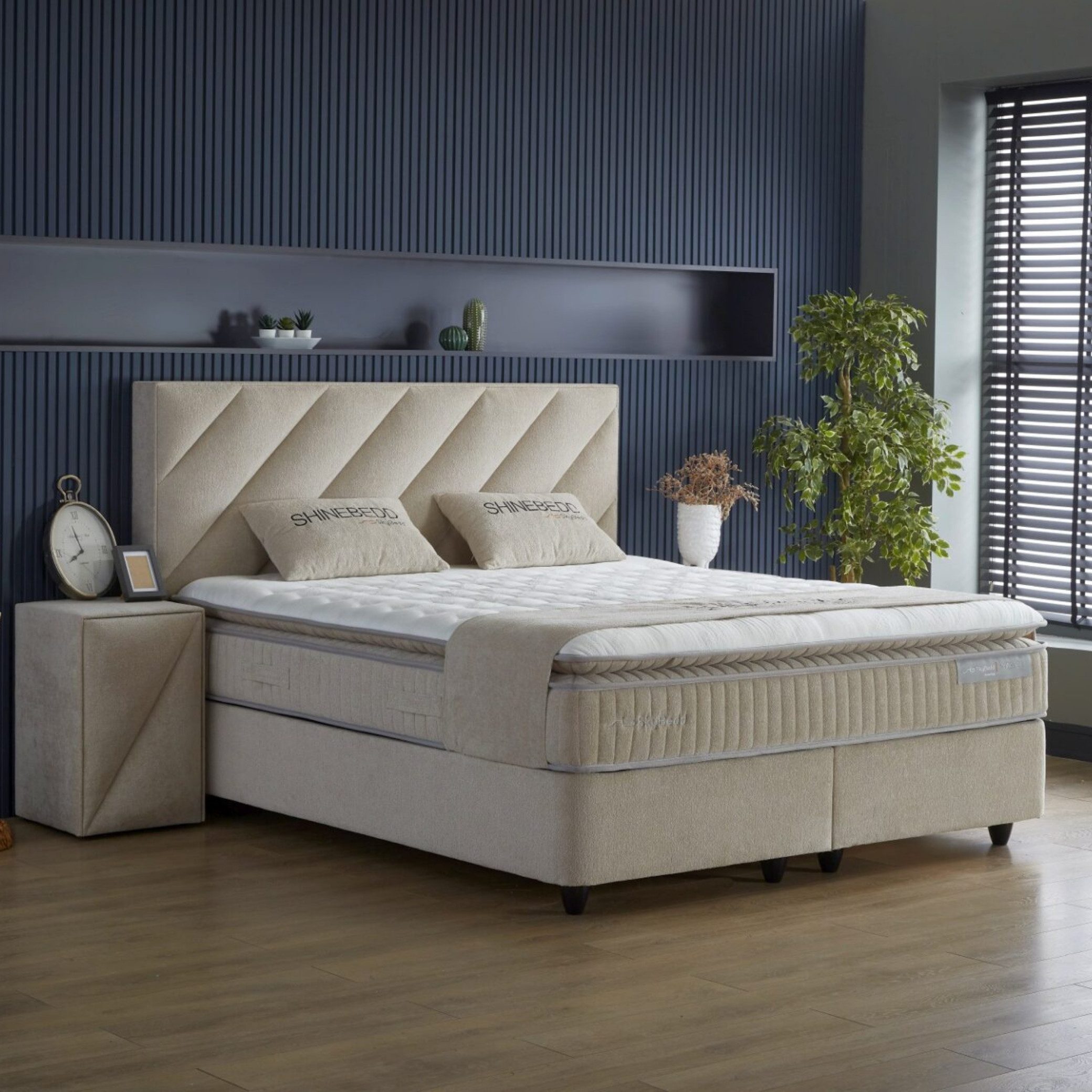gowoll Boxspringbett 180 x 200 Beige mit Matratze und gepolstertem Kopfteil Luxus bett (Kostenlose Lieferung, gepolstertes Kopfteil + Taschefederkern Matratze + 2 Bettkästen), Doppelbett gepolstertes Kopfteil Bett mit Bettkasten