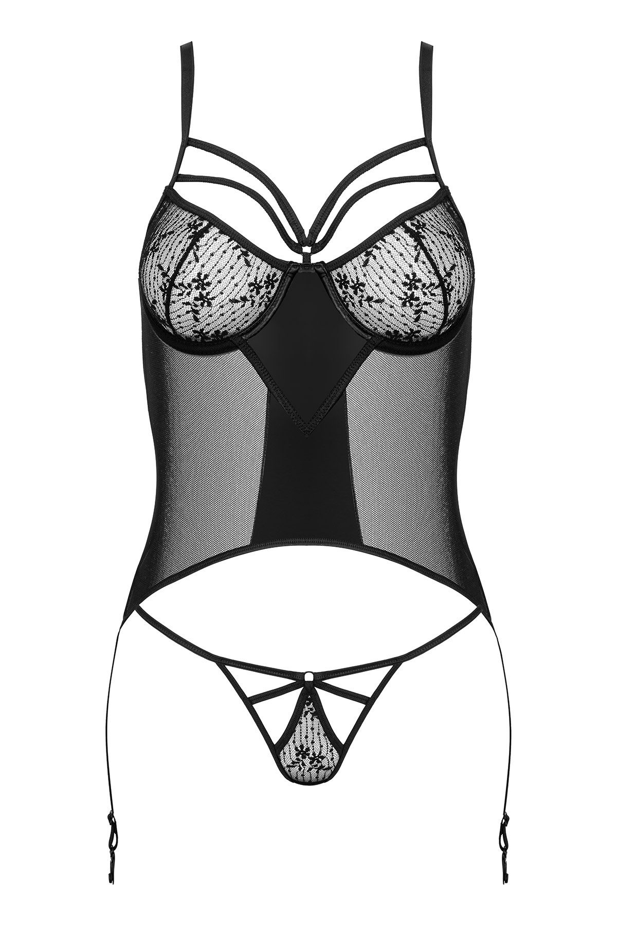 SpaLeXLine Corsage Corsage Astrima schwarz mit Strapse transparent Latexlook (Set)