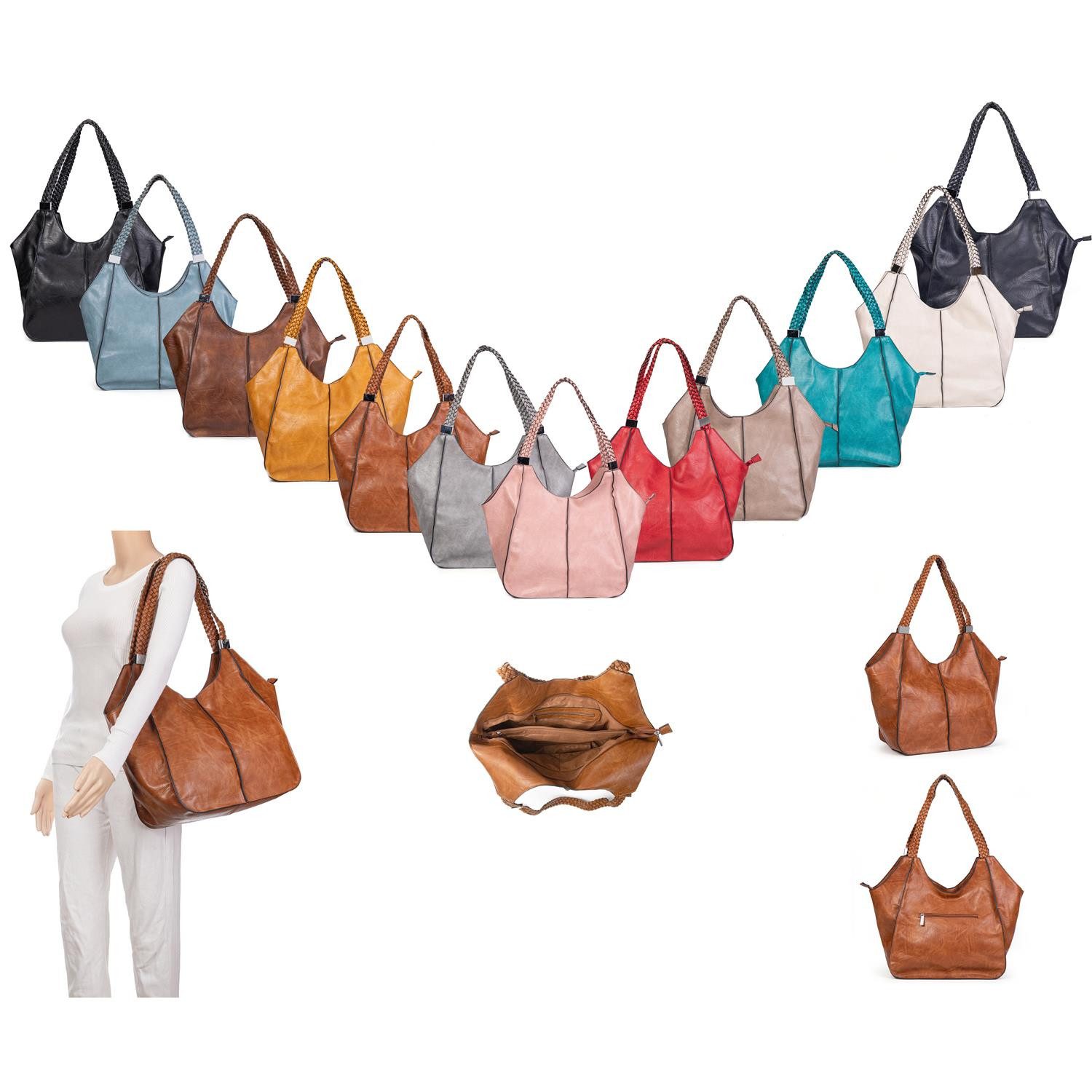 ITALYSHOP24 Schultertasche Damen XXL FLECHTOPTIK Hand-Tasche Shopper Busine günstig online kaufen