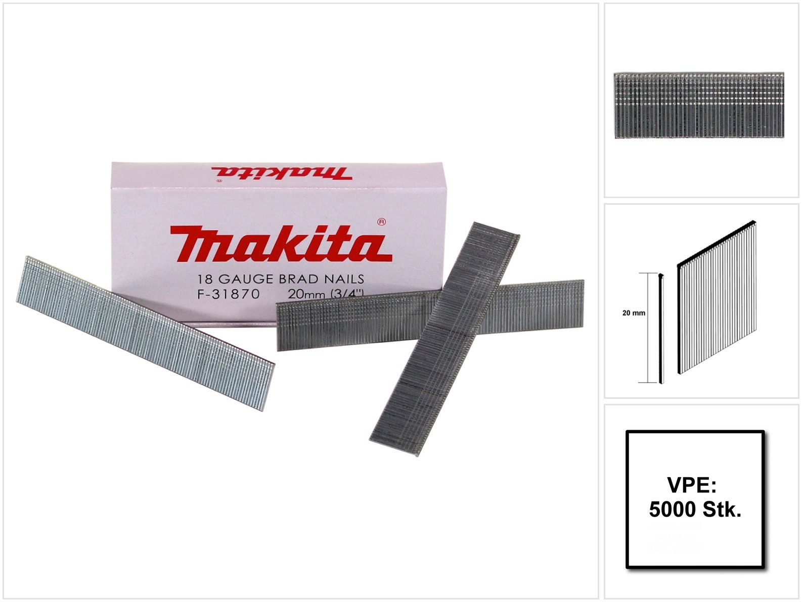 Makita Nagel Stauchkopfnagel Brads 20mm 5000 Stück galvanisiert (F-31870) für Ma