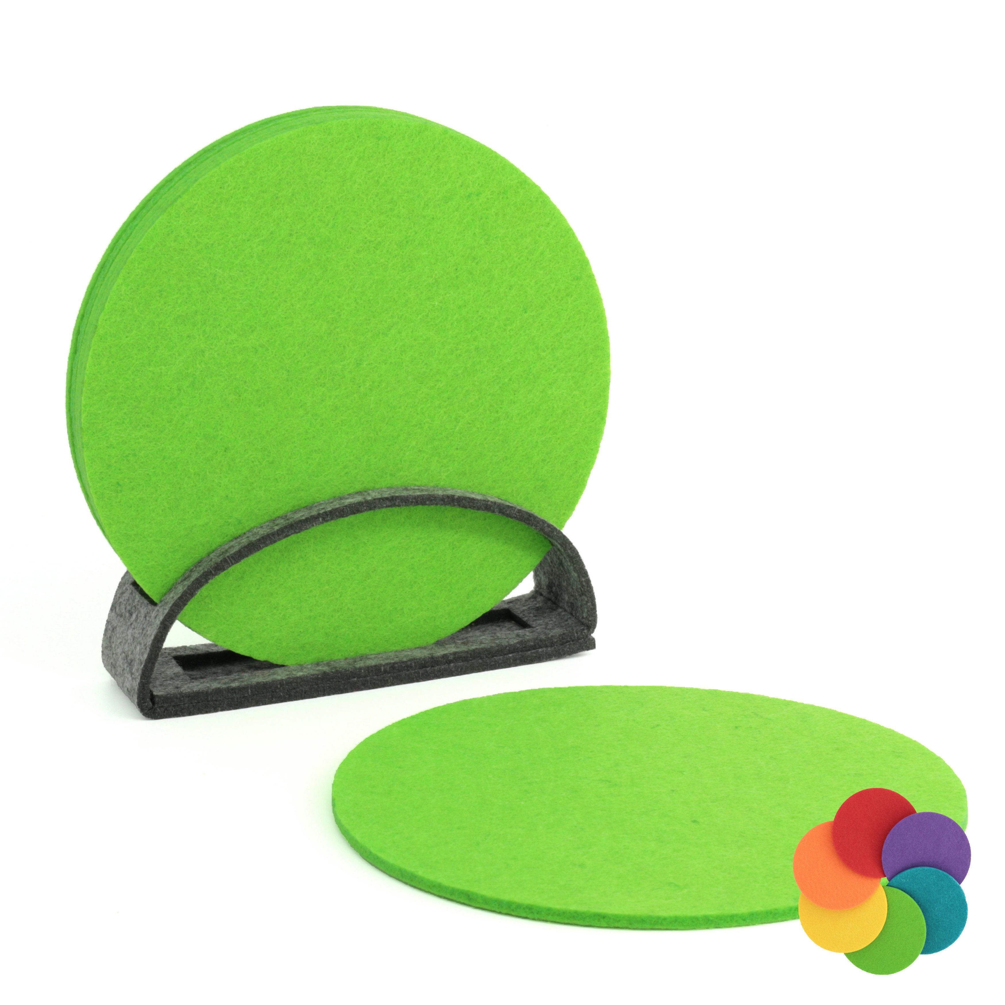 Getränkeuntersetzer 6er Set - Ø15cm - Farbe: Apfelgrün mit Aufbewahrung