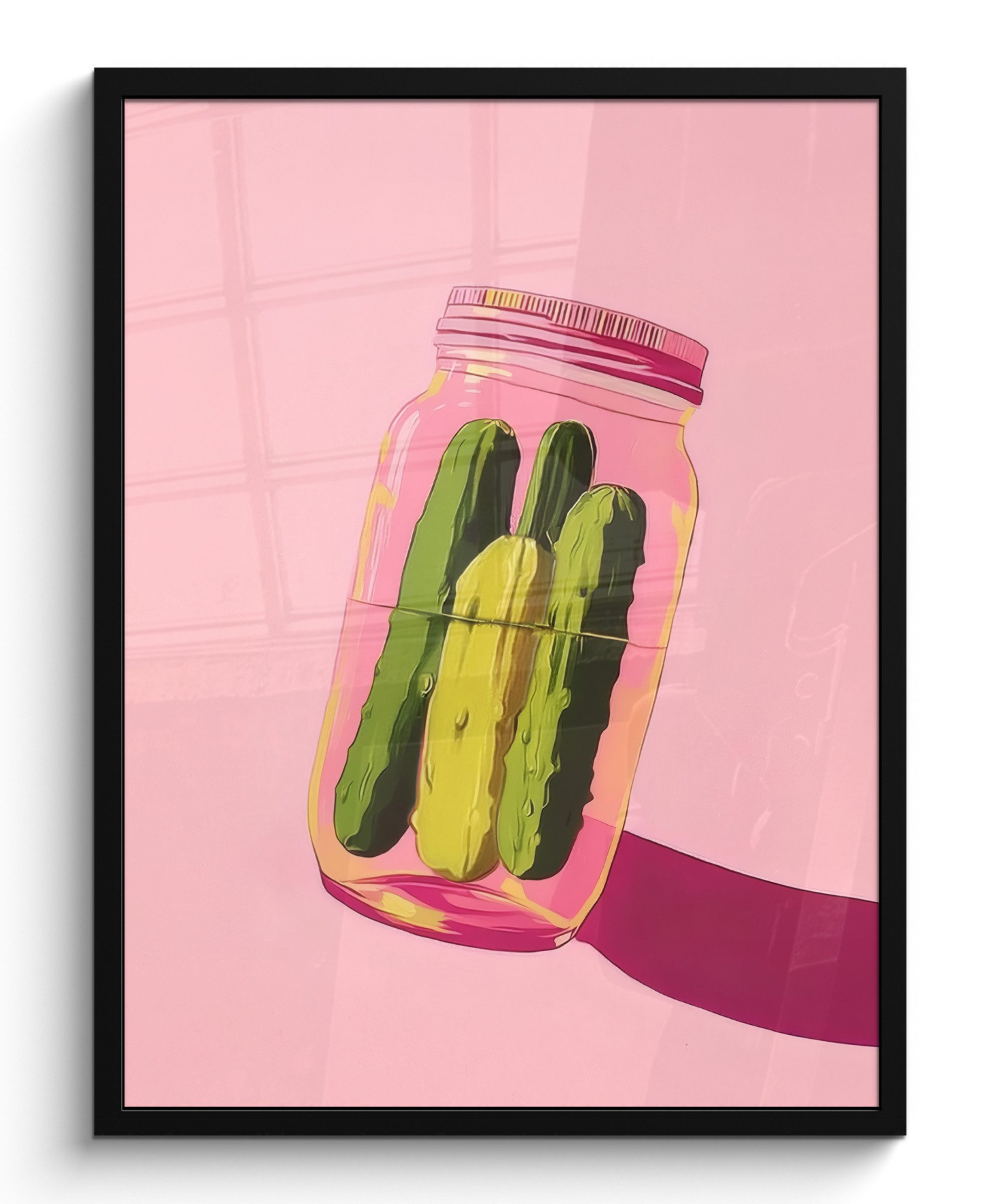 MuchoWow Poster Gewürzgurken - Topf - Farbton - Rosa, (1 St), Bilderrahmen, Poster mit Rahmen, Wohnzimmer Deko, 50x70 cm