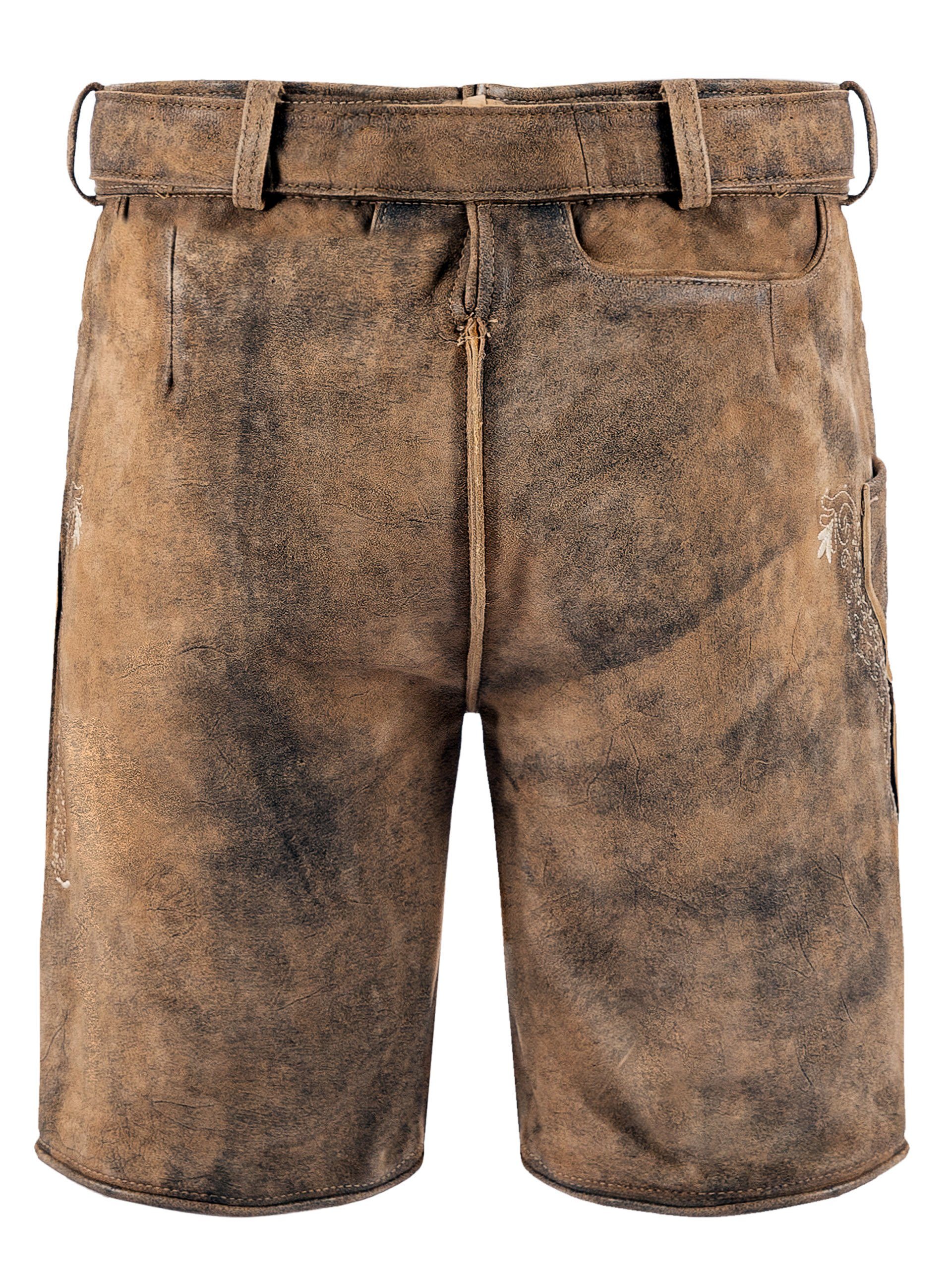 FUCHS Trachtenlederhose Lederhose kurz Peter sand (2-tlg) inkl. Gürtel günstig online kaufen