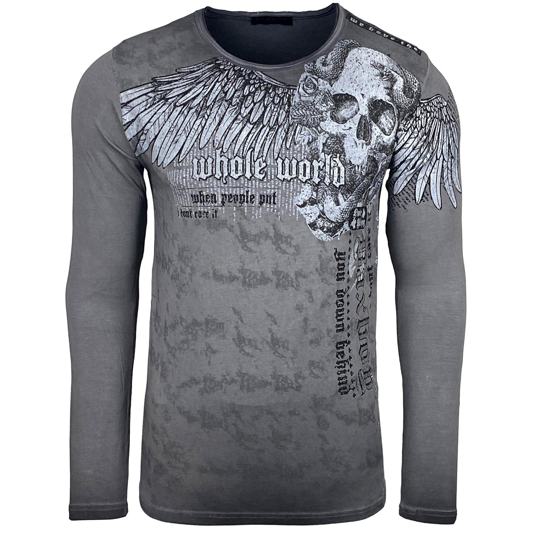 Baxboy Longshirt BAXBOY Herren Rundhals Longsleeve Langarmshirt Aufdruck Washed 709 – Bild 2 von 5
