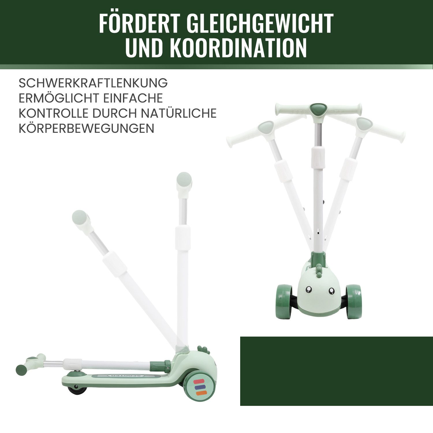 Habib Gruppe Dreiradscooter Kinderroller mit Tier-Design, 3-Rad, LED-Licht & Faltbar