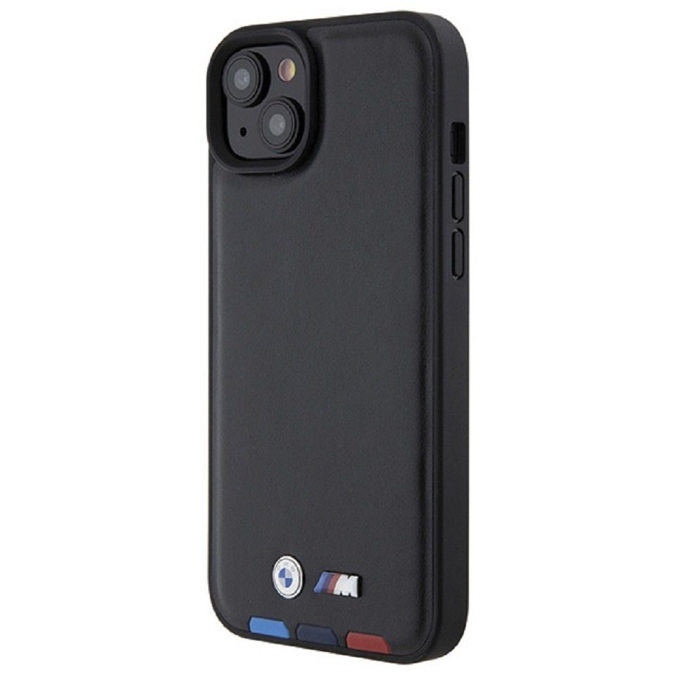 BMW Handyhülle Case iPhone 15 Plus Kunstleder schwarz BMW Metall Logo 6,7 Zoll, Kantenschutz