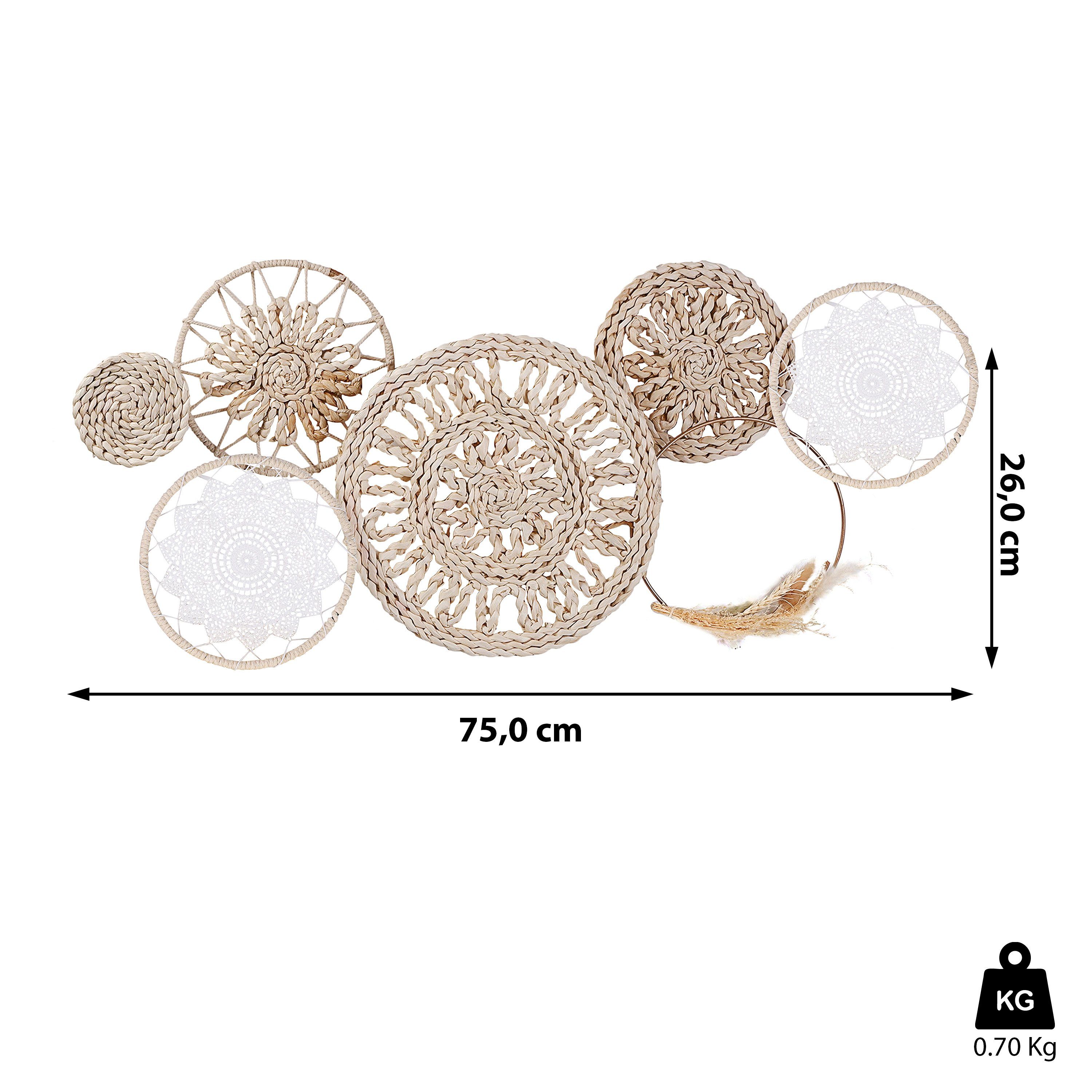 CEPEWA Wanddekoobjekt Wanddeko Metall Naturbast Baumwolle 80x37x4cm günstig online kaufen