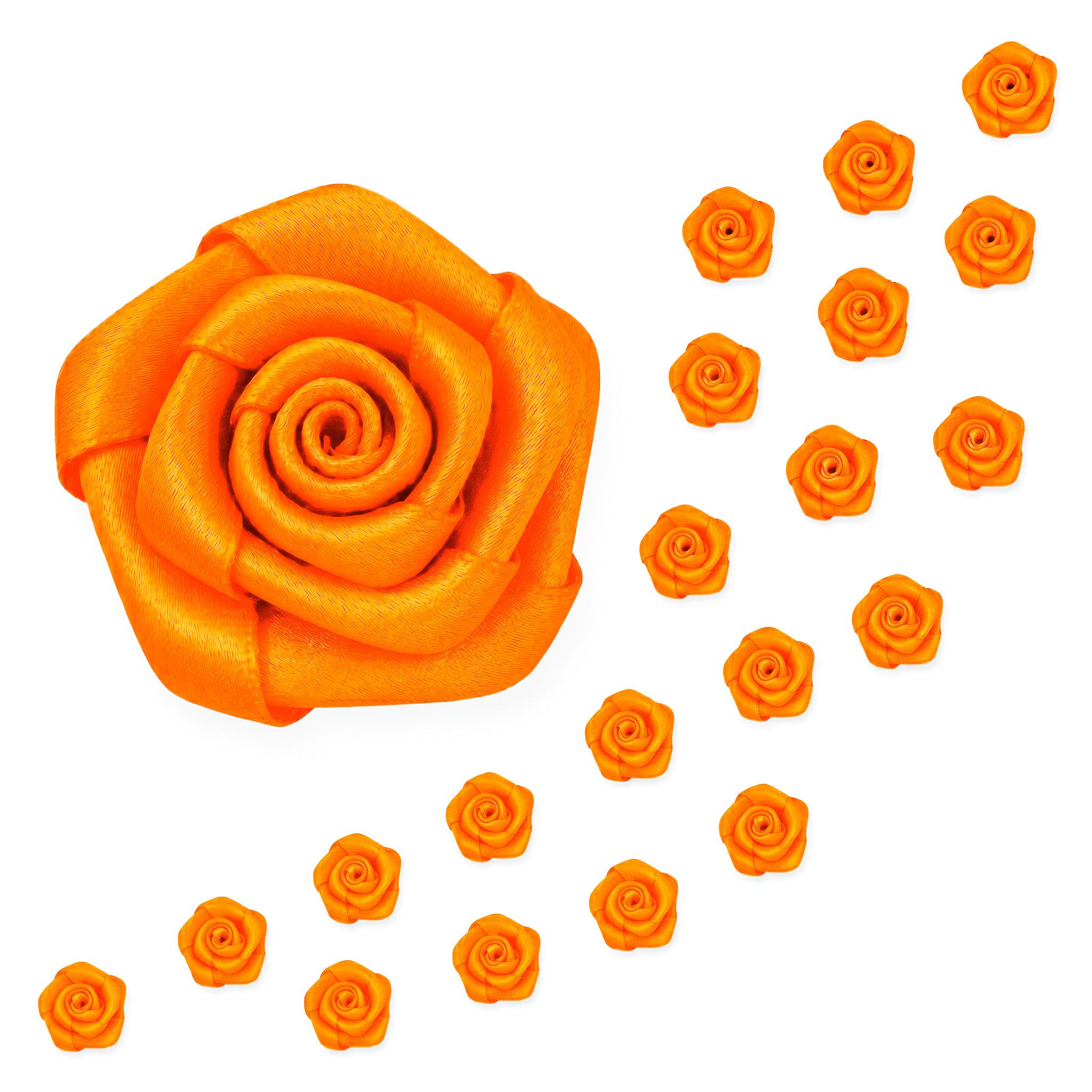 Creativery Streudeko, Satinrosen 15mm zum Basteln & Aufnähen 20 Stück Orange