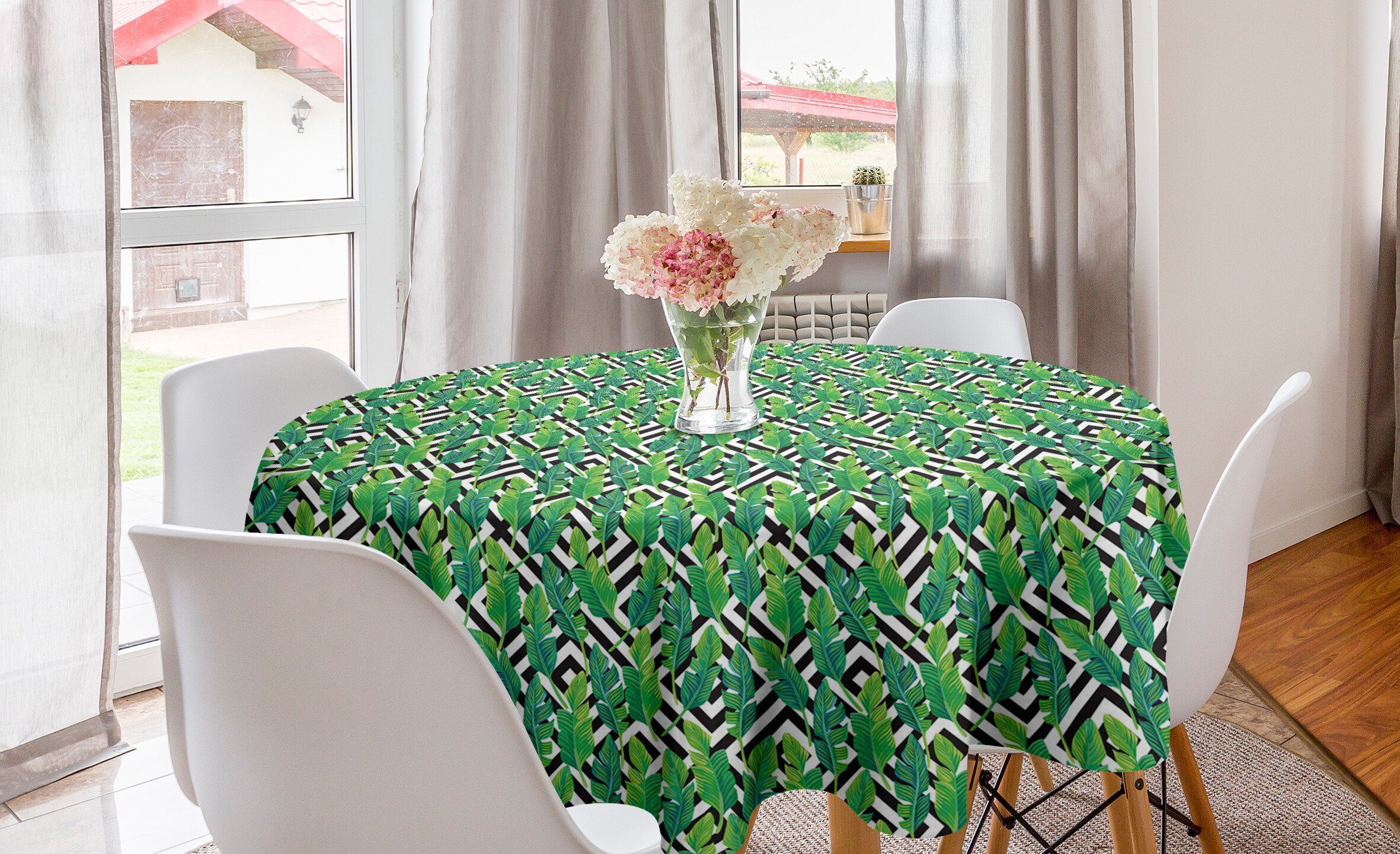 für Abdeckung Minimalistisch Tischdecke Banana Dekoration, auf Abakuhaus Blätter Esszimmer Küche Tischdecke Moderne Kreis