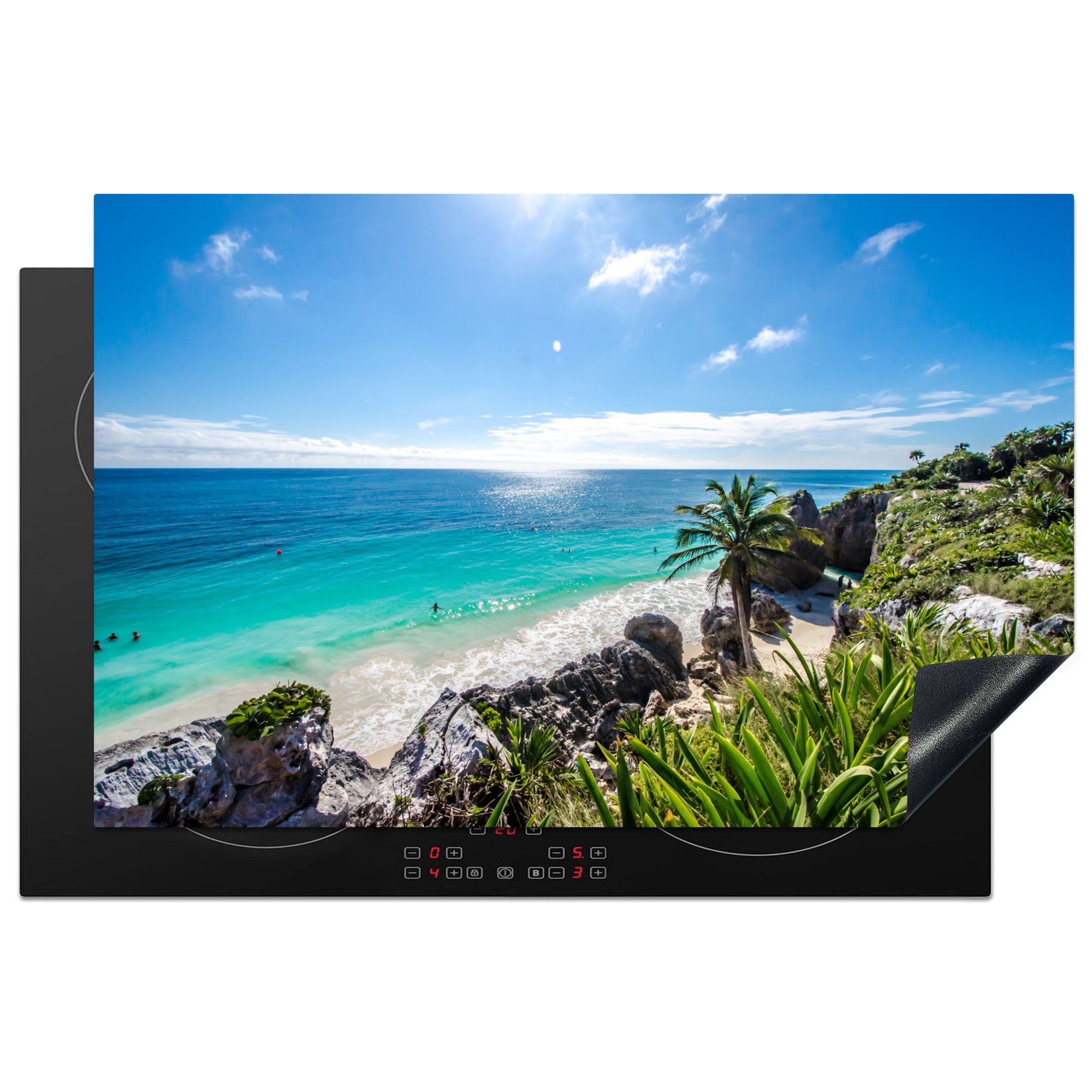 MuchoWow Herdblende-/Abdeckplatte Strand - Natur tlg), cm, die küche, für Schutz (1 - Ceranfeldabdeckung Vinyl, 81x52 Wolken, Induktionskochfeld