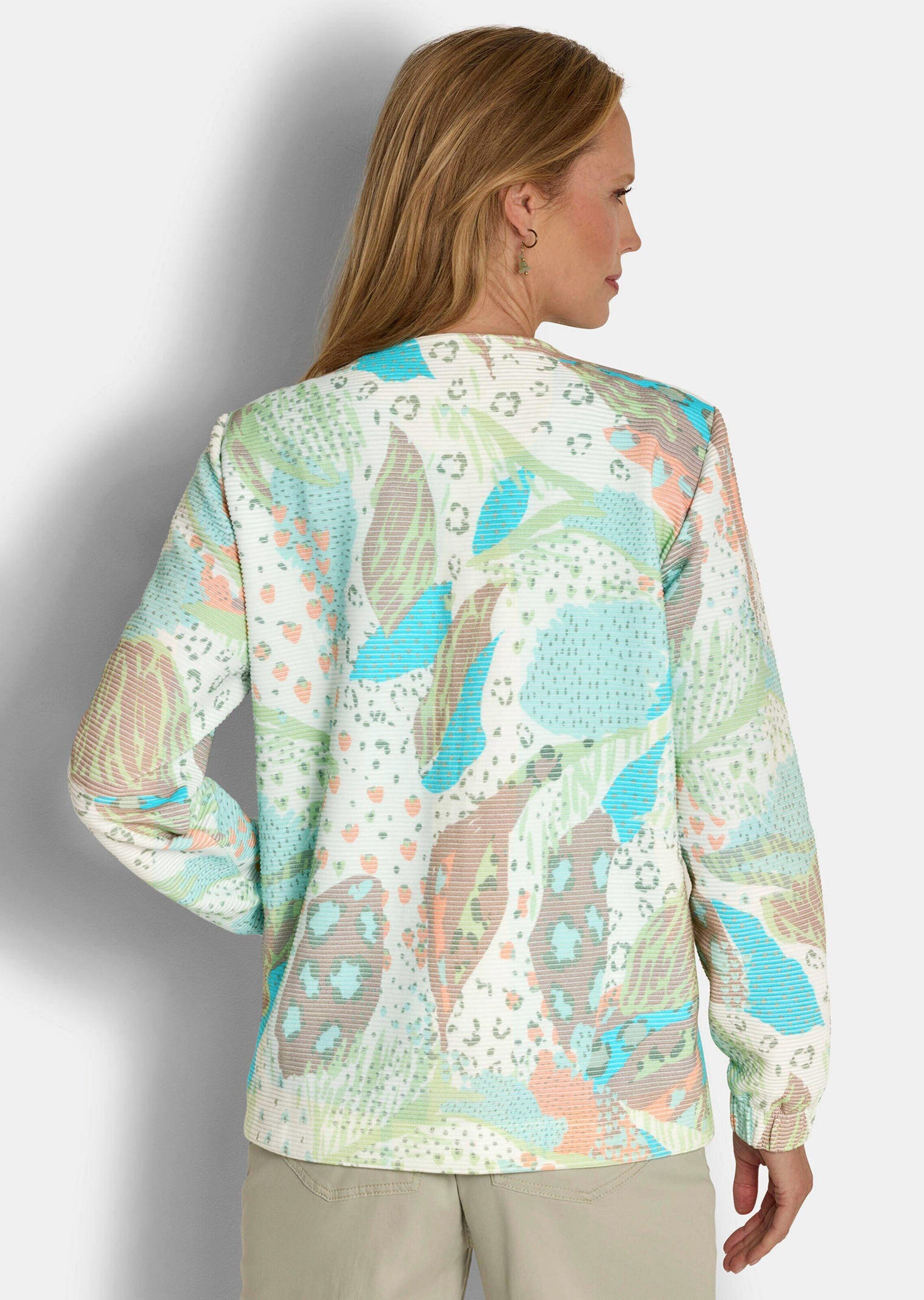 GOLDNER Outdoorjacke Printjacke mit Ottomanstruktur Baumwolljacke mit Rundhals, Reißverschluss, Taschen und Langarm