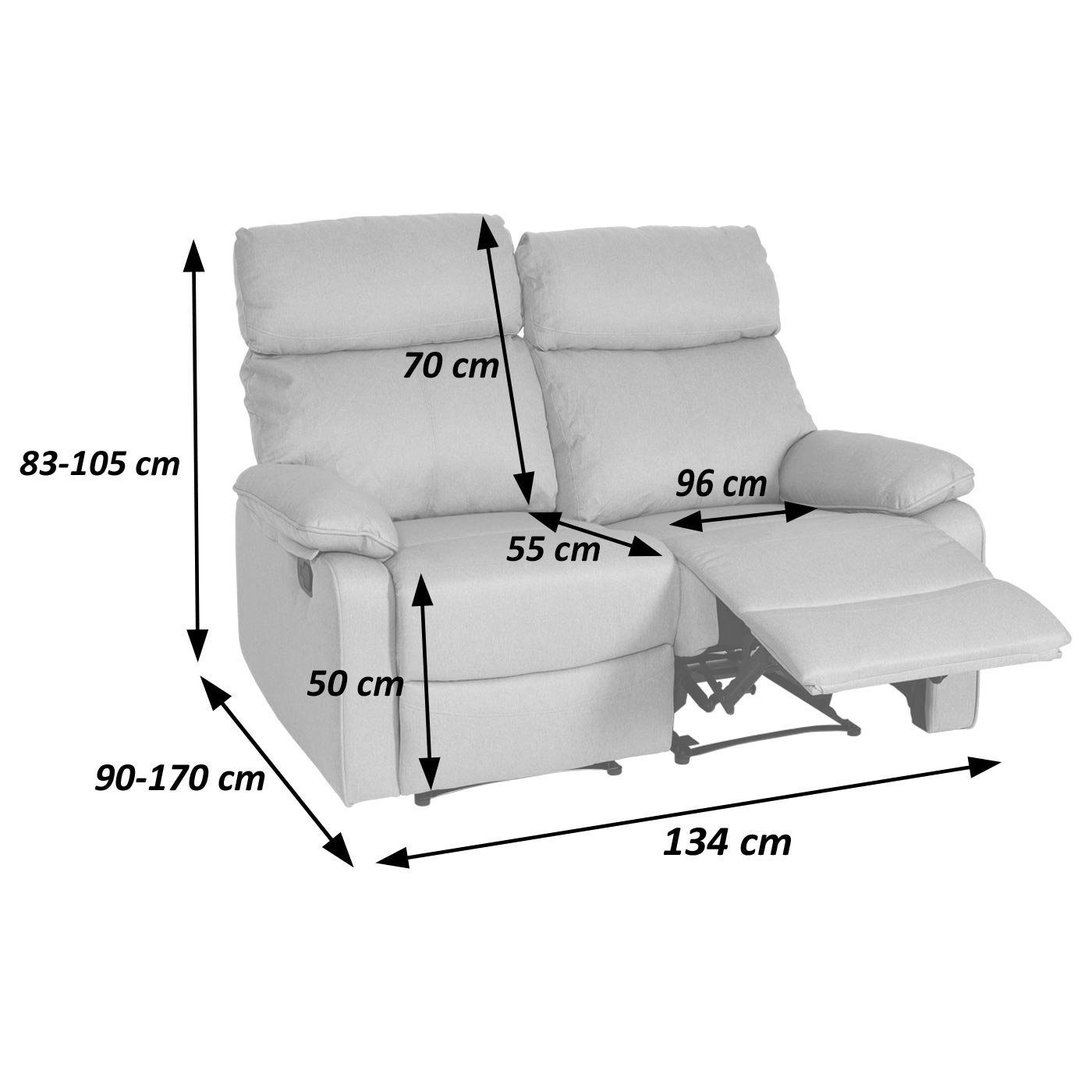 grau-braun Kinosessel Personen, Nosagfederung 2 MCW-L93, TV-Sessel für mit MCW Polsterung Federkasten und