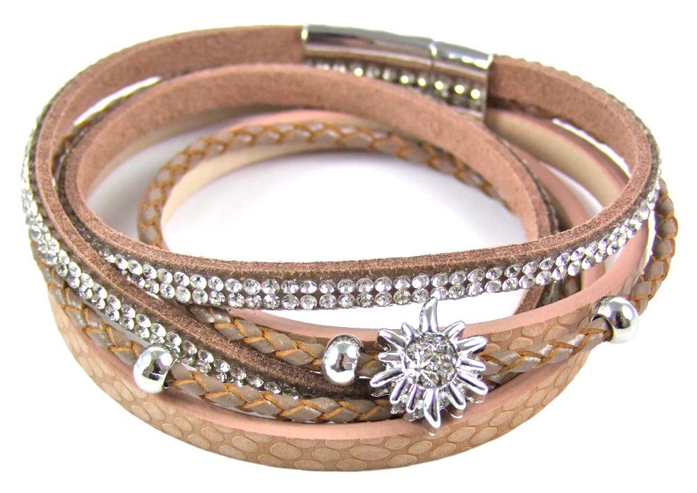 Trachtenland Wickelarmband Wickelarmband mit Strass und Edelweiß - Braun