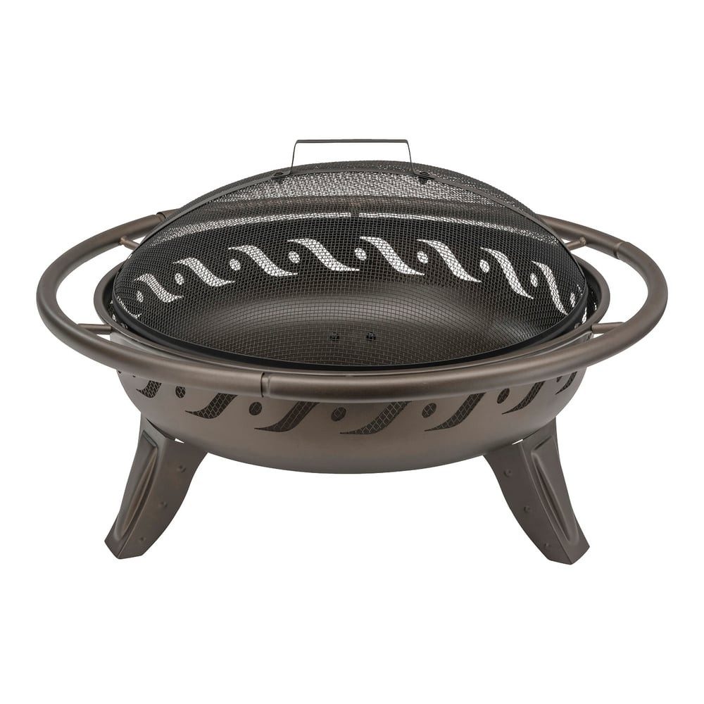 LANDMANN Feuerkorb Waves 75cm, 360° Sicht & Schutz vor Funkenflug + Tragegriff inkl. Schürhaken