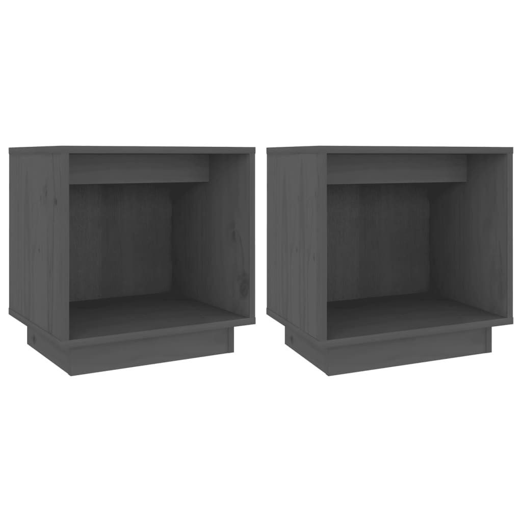 vidaXL Nachtkommode, Nachttische 2 Stk. Grau 40x30x40 cm Massivholz Kiefer