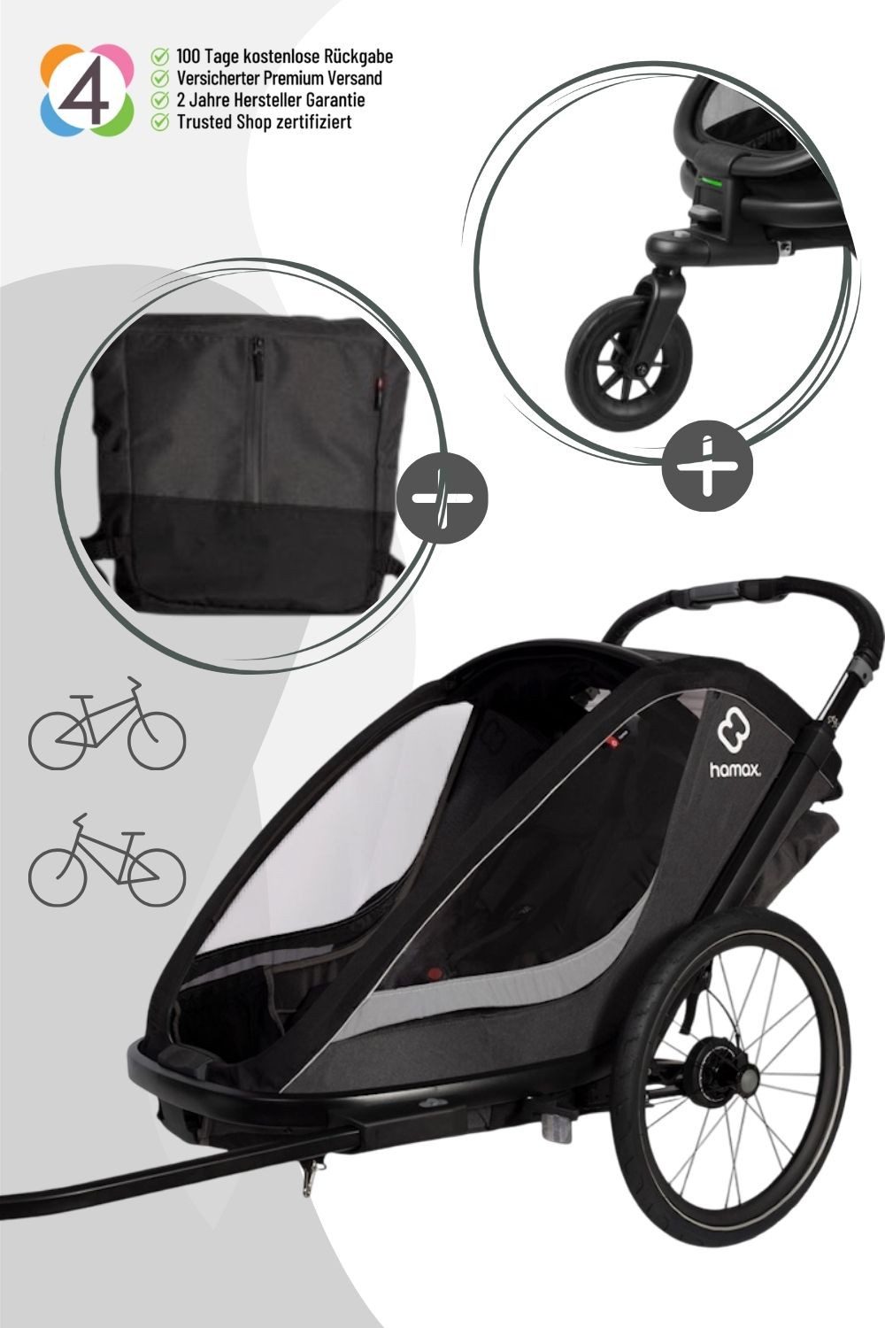 Hamax Fahrradkinderanhänger Cocoon für 2 Kinder