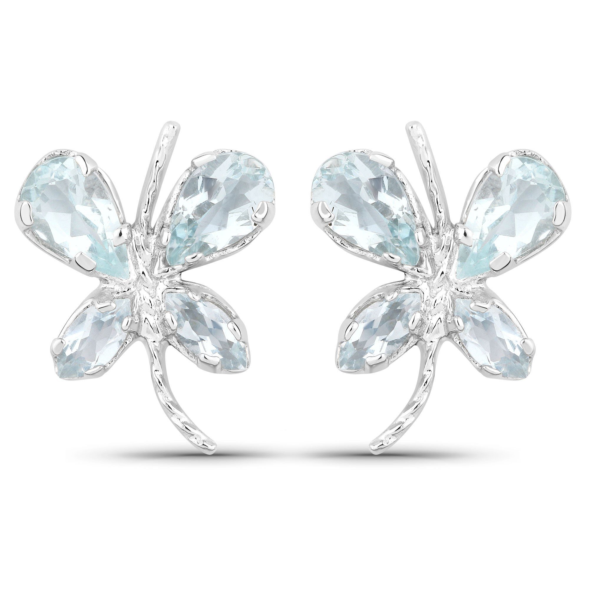Vira Jewels Paar Ohrstecker Silber 925 rhodiniert Schmetterling-Motiv mit echtem Aquamarin