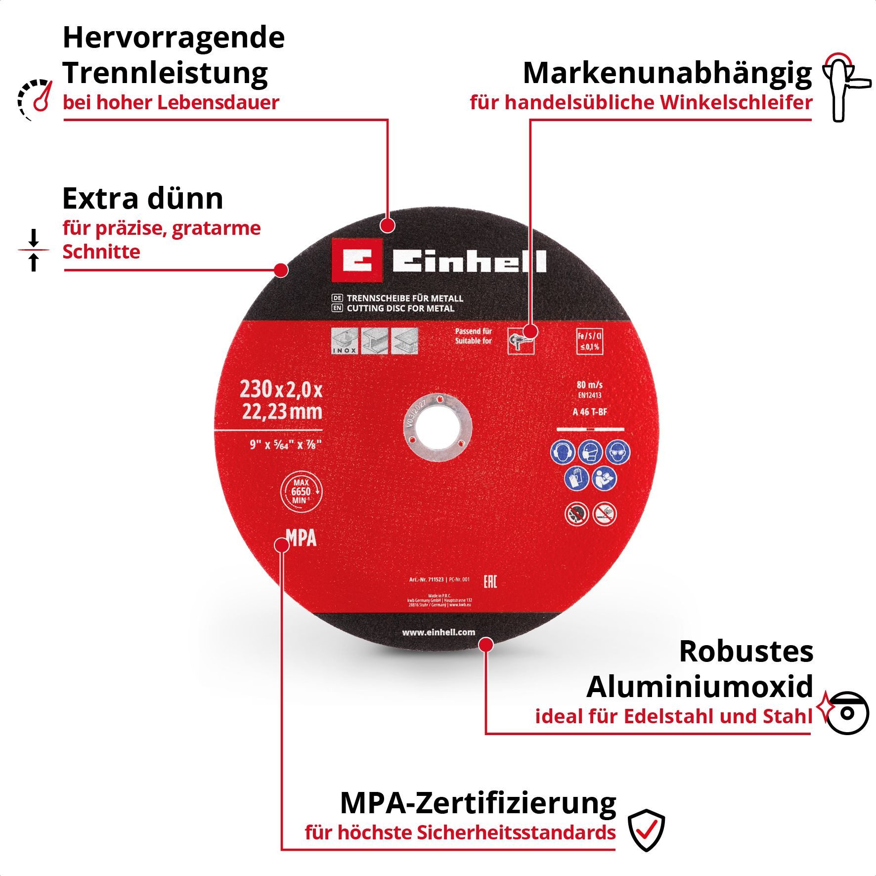 Einhell Trennscheiben Original Einhell 3-tlg. Dünntrennscheiben-Set für Metall, Ø 230 mm (2, (3-tlg), Original Einhell 3-tlg. Dünntrennscheiben-Set für Metall, Ø 230 mm (2