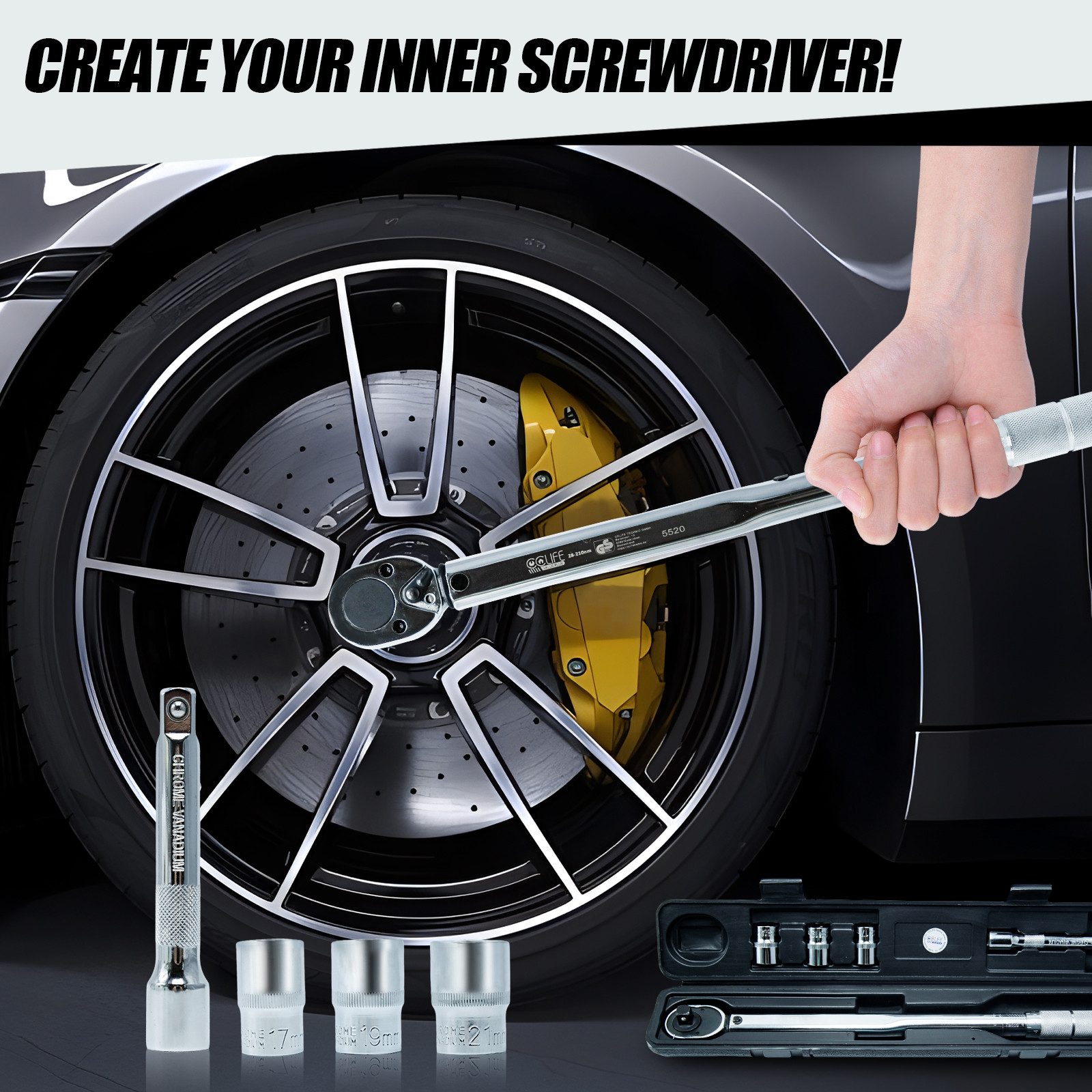 CCLIFE Drehmomentschlüssel Drehmomentschlüssel Auto Set im Koffer 1/2 Zoll 17mm 19mm 21mm Nüsse