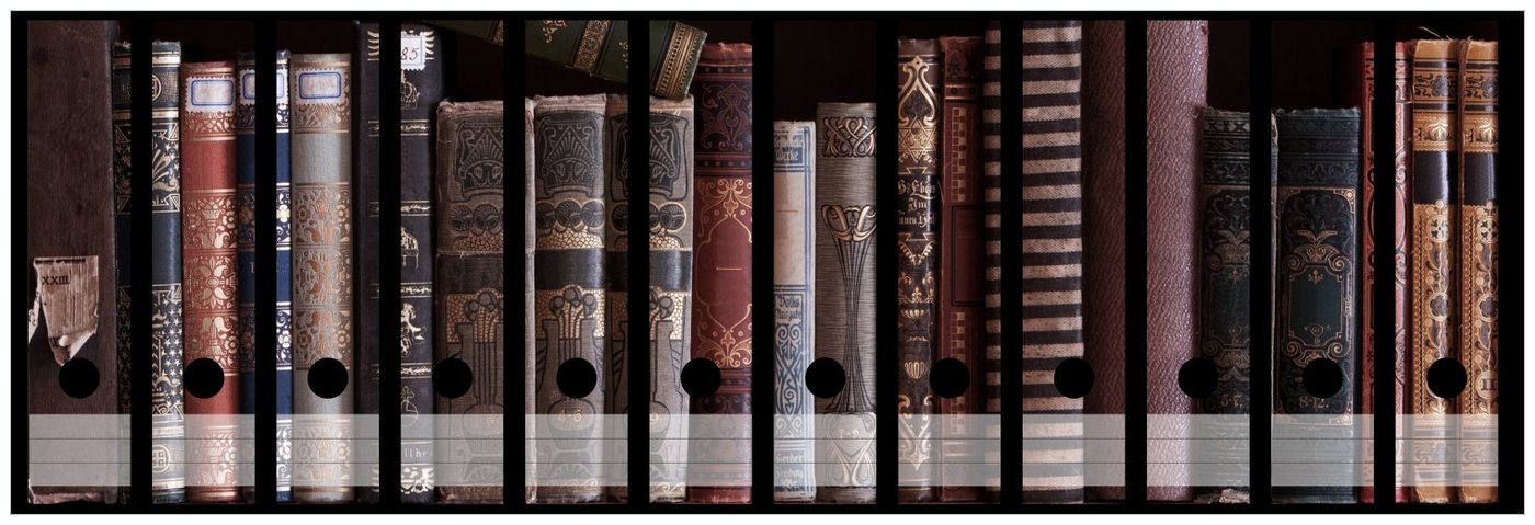 Thumbnail - Wallario Etiketten Bücherregal mit alten Büchern, Ordnerrücken-Sticker in verschiedenen Ausführungen