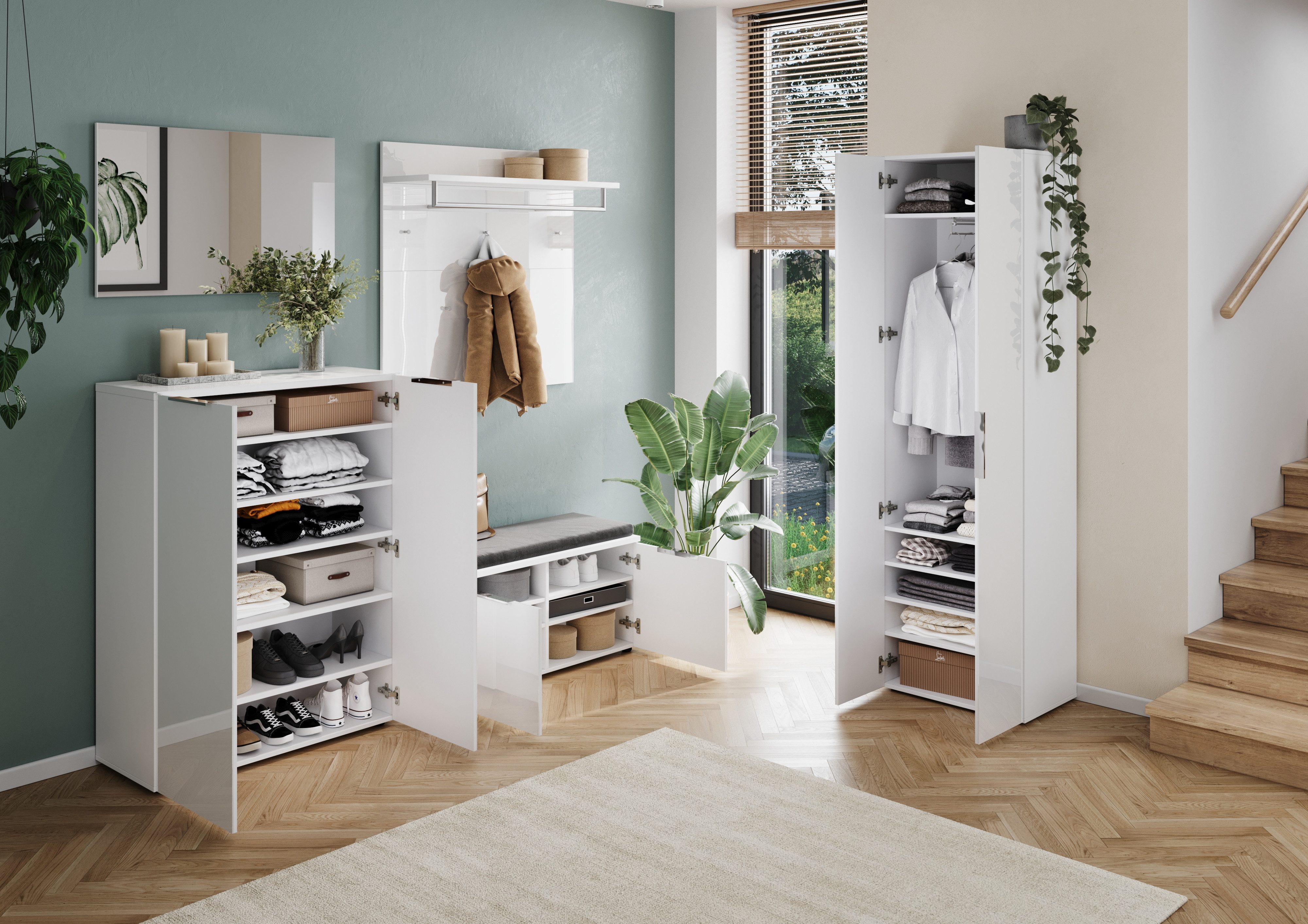 GERMANIA Garderobenschrank Oakland mit Glasfront Breite: 59cm, Türdämpfung,verstellb. Böden, Metallgriffe aus Chrom – Bild 5 von 5