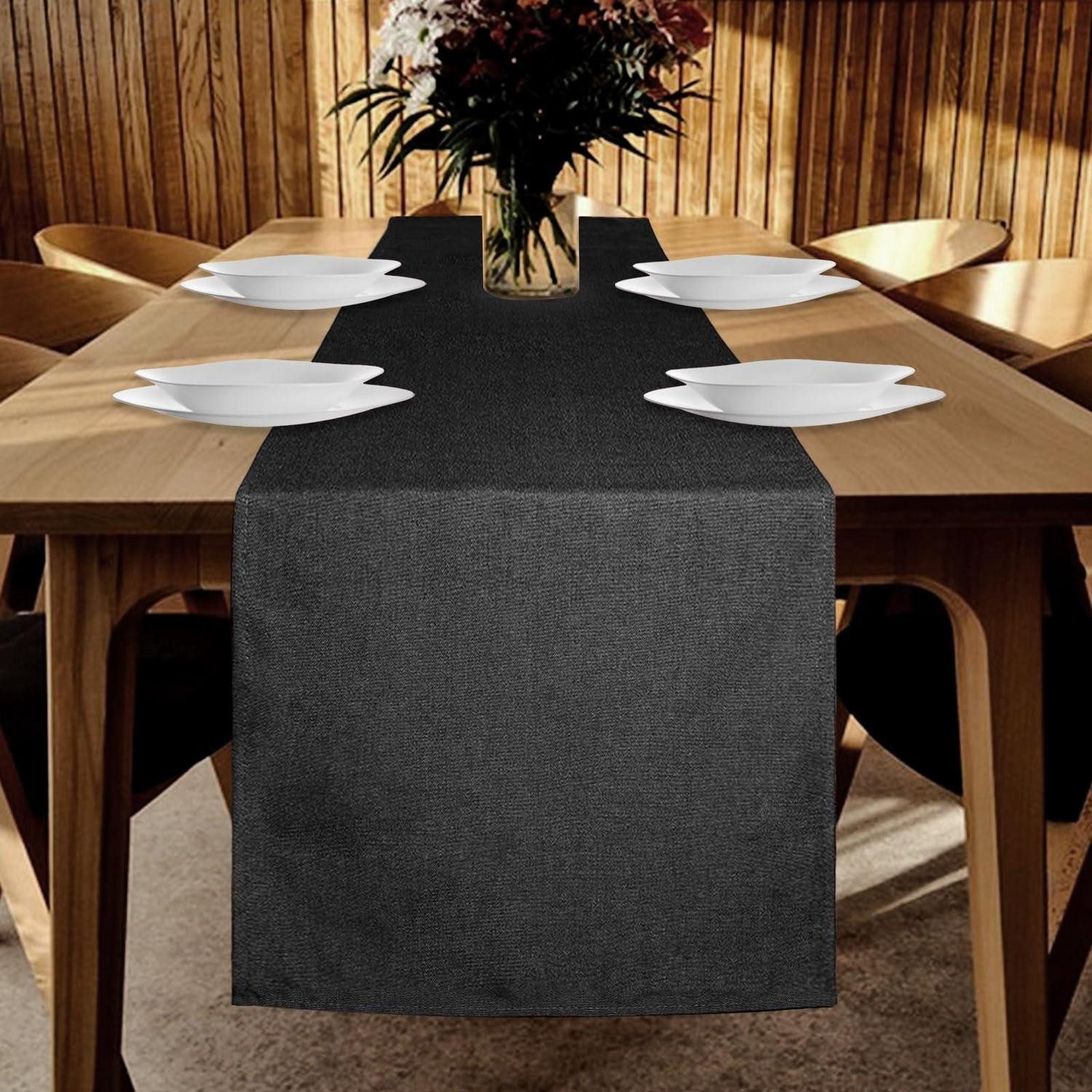 LuxusKollektion Tischläufer Tischläufer modern leinenoptik 40x180cm schwarz (1-tlg)
