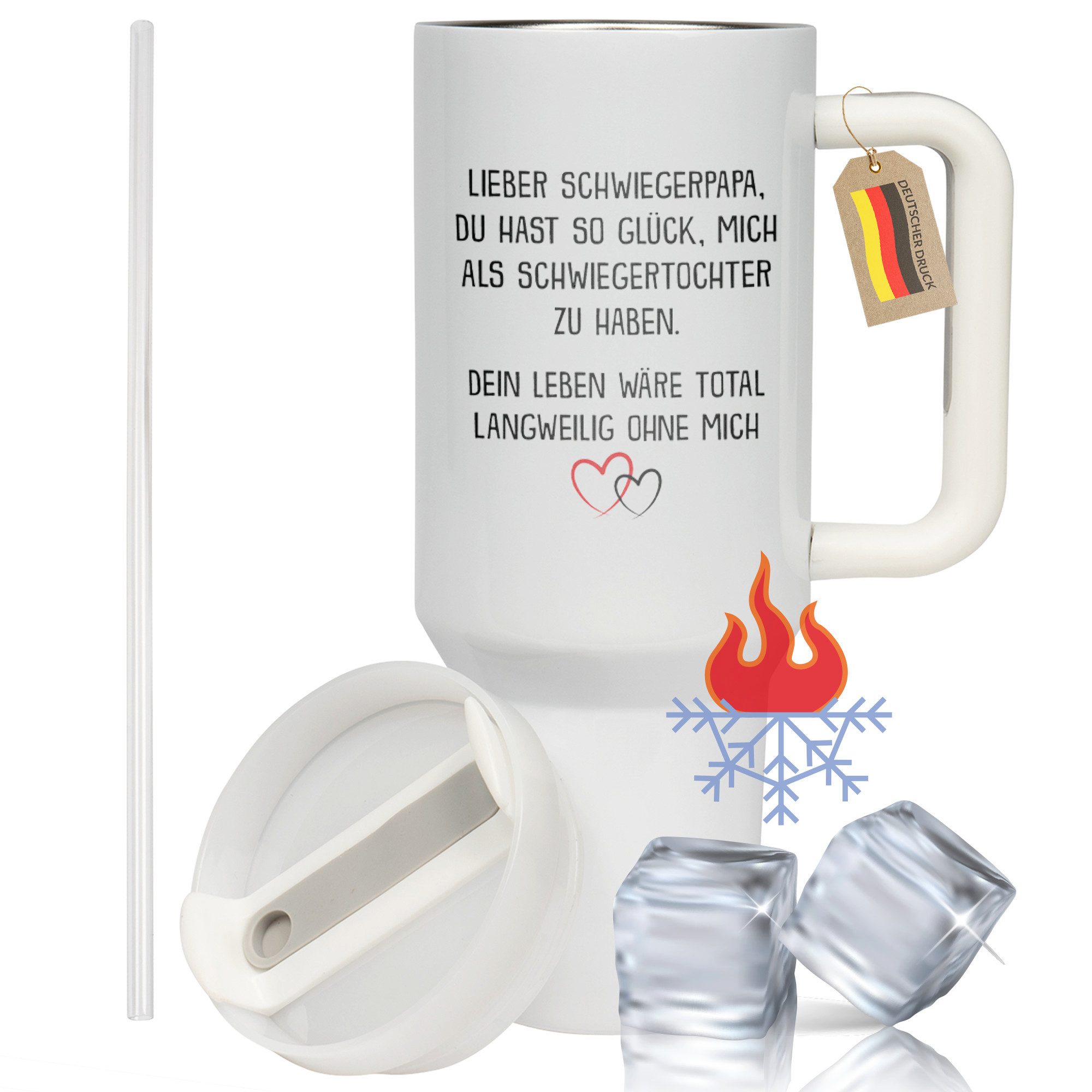 22Feels Thermobecher XXL Thermobecher Geschenk Schwiegerpapa Geburtstag Weihnachten, Edelstahl (Thermoisoliert), IN DEUTSCHLAND BEDRUCKT - Beidseitig Bedruckter To-Go Tumbler