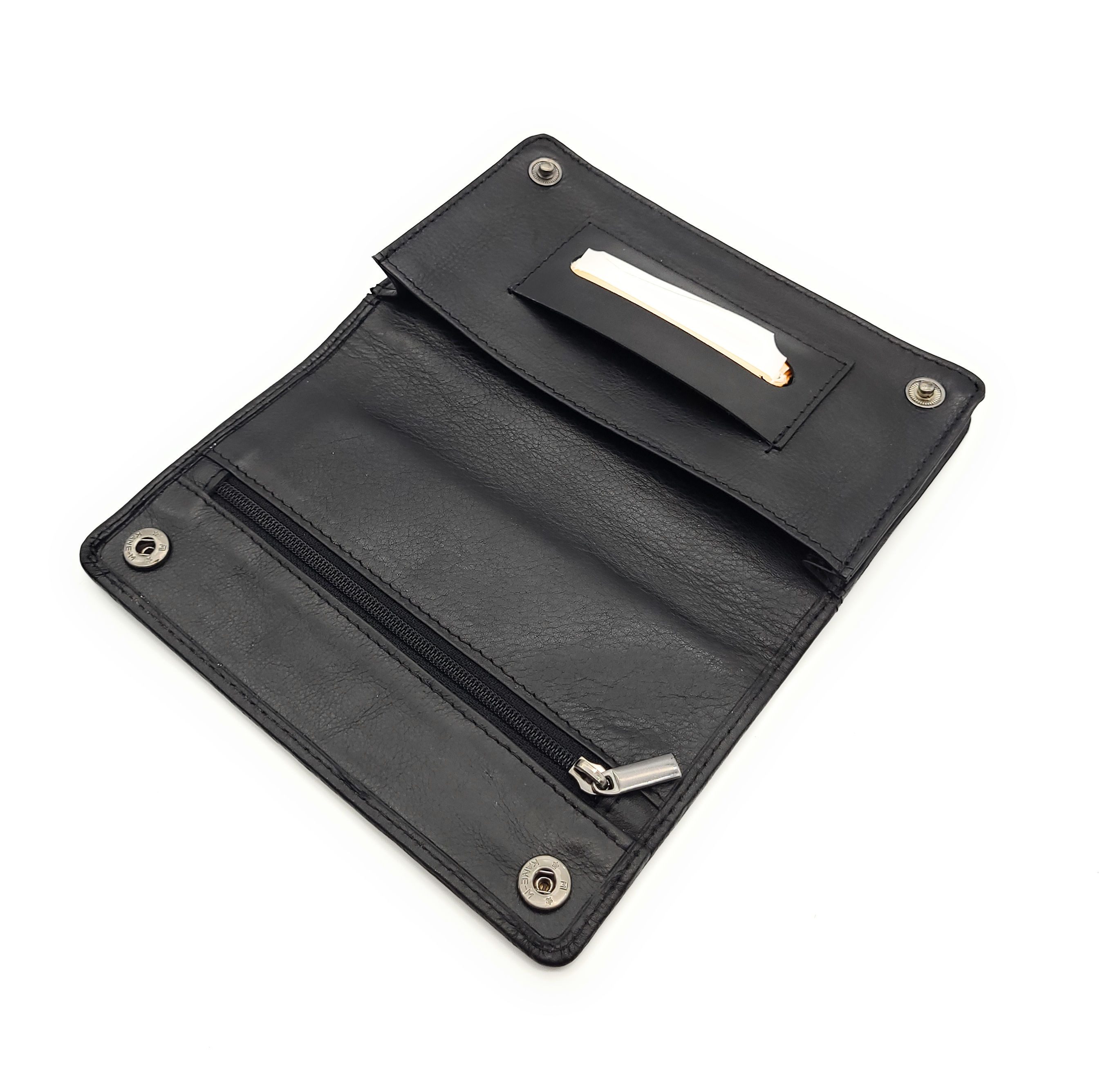 Lemasi Tabakbeutel echt Leder Tabaktasche Drehertasche Tabaketui, Komfortgröße, Blättchenfach, Filterfach, Tabakfach, Reißverschlussfächer