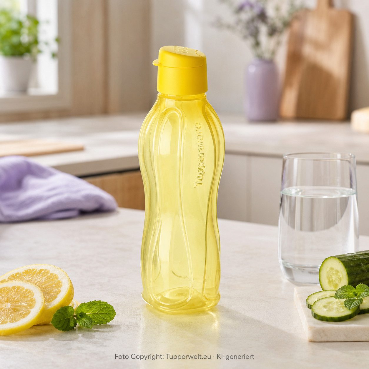 TUPPERWARE Trinkflasche Tupperware EcoEasy Trinkflasche 750ml in gelb mit Clipverschluß